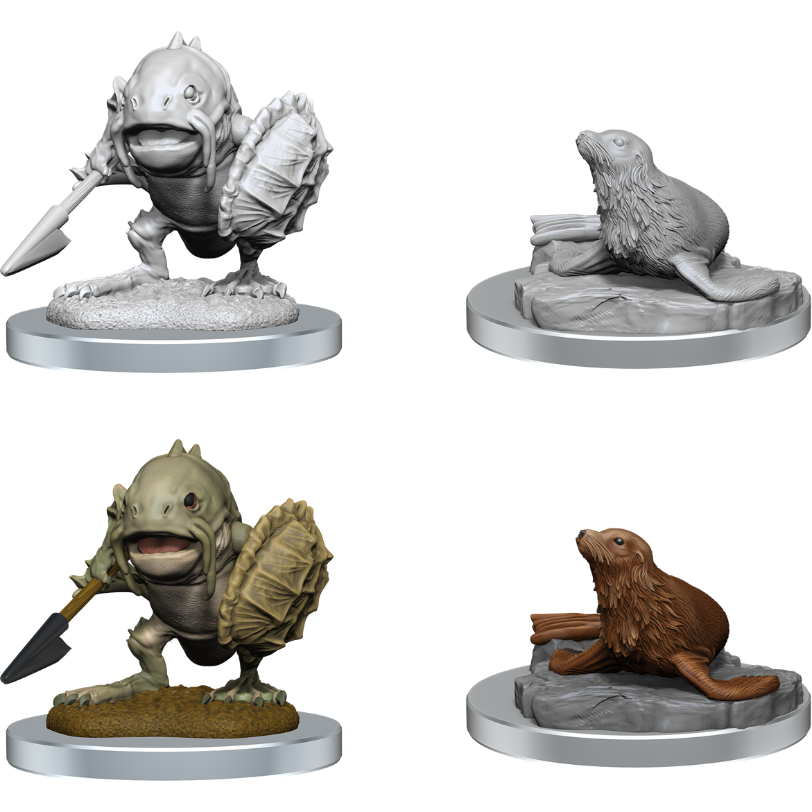 D&D Miniatures - Nolzur's Marvelous Miniatures Locathah & Seal Figurines for Tabletop RPG & Dungeons & Dragons Game Scenes