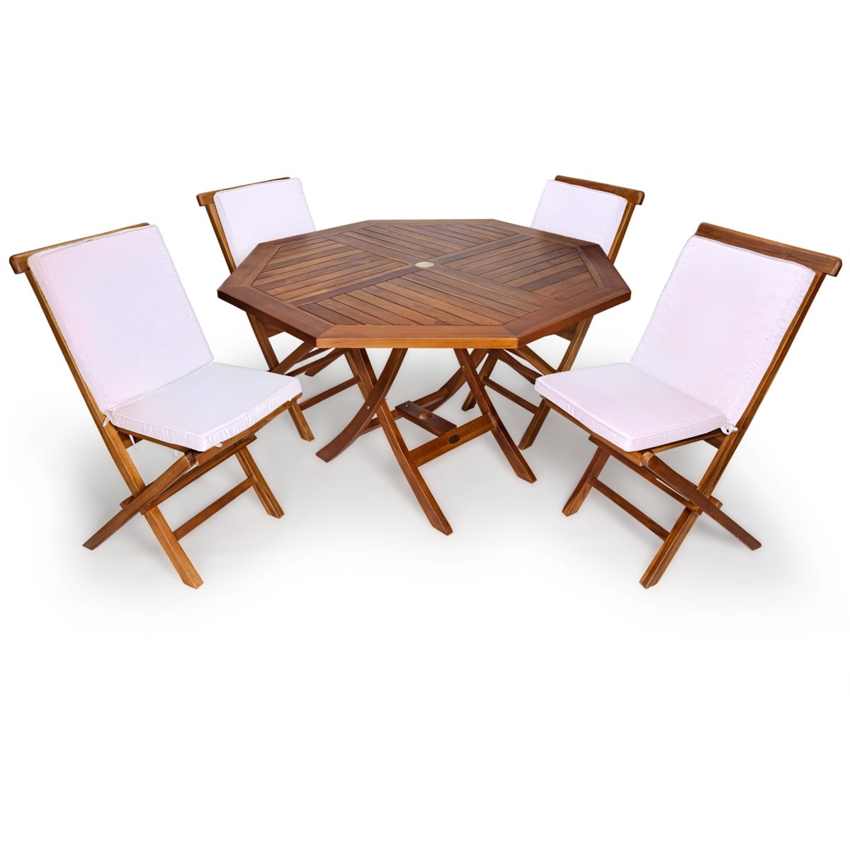 5-Piece 4ft Teak Octagon Folding Table and Chair Set - All Weather Outdoor Dining Furniture for Patio, Garden, and Backyard Entertaining