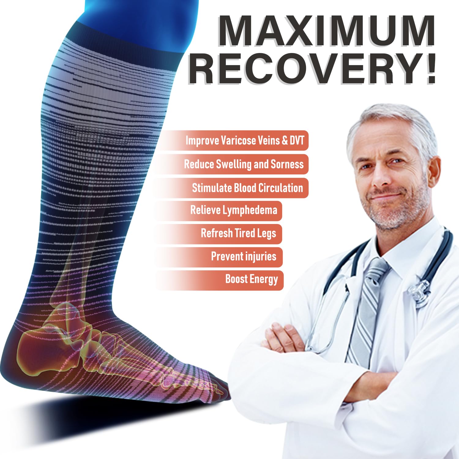 Wide Calf Compression Socks for Women & Men - 15-20 mmHg Knee High Stockings - Plus Size Support for Nurses, Running & Active Lifestyles - Improve Circulation & Reduce Swelling