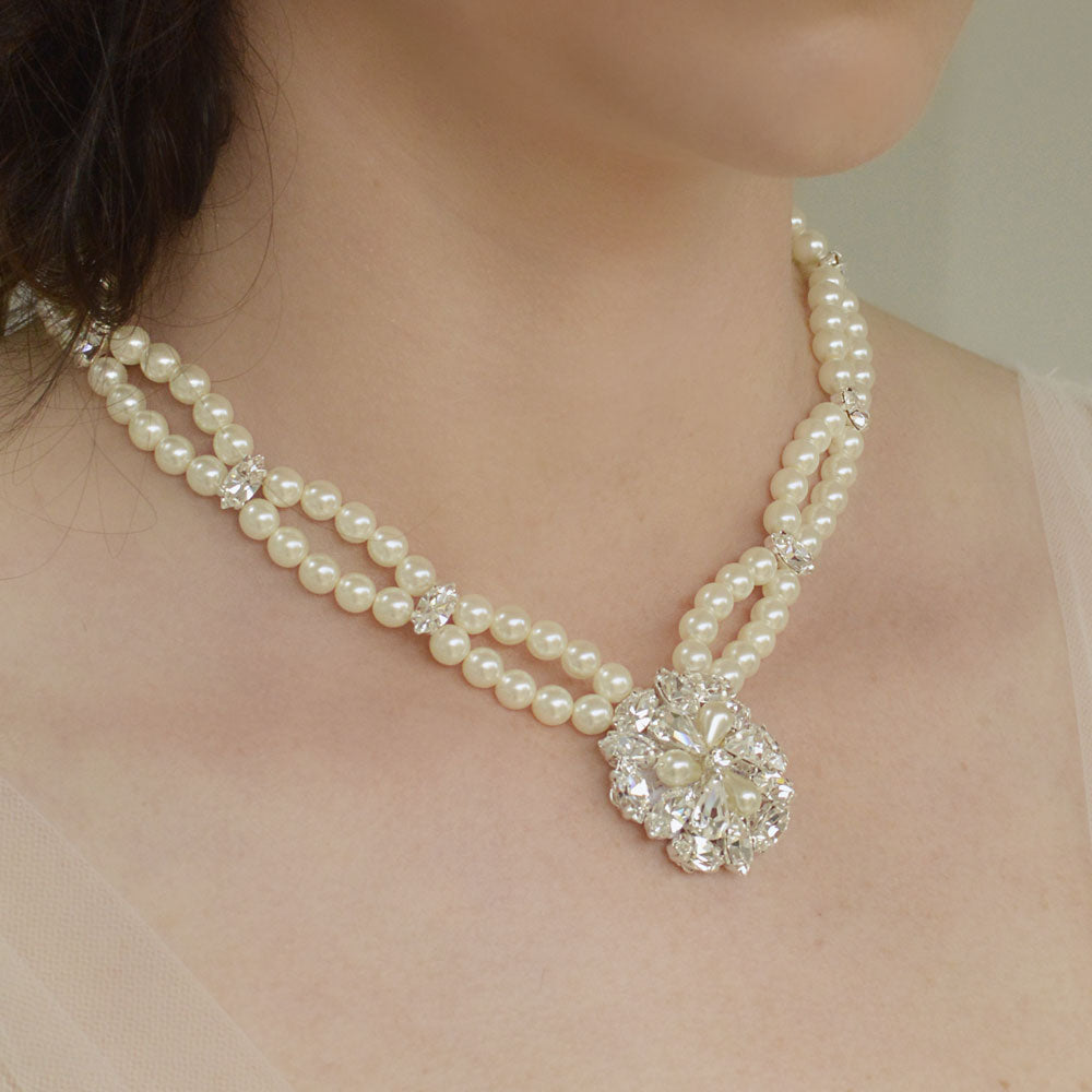 Elegant Ellie Pearl and Diamante Necklace for Women - Perfect for Weddings, Parties & Special Occasions
