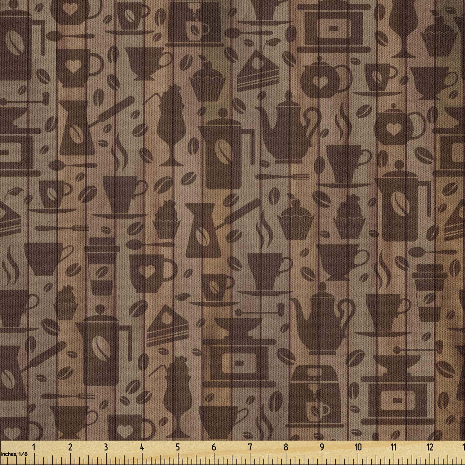Ambesonne Modern Coffee & Bakery Themed Microfiber Fabric by The Yard - 10 Yards Cocoa Redwood - Perfect for DIY Arts & Crafts, Home Decor, Upholstery, Quilting & Sewing Projects - Featuring Yummy Illustration of Mugs, Teapots, Cakes & Sweets