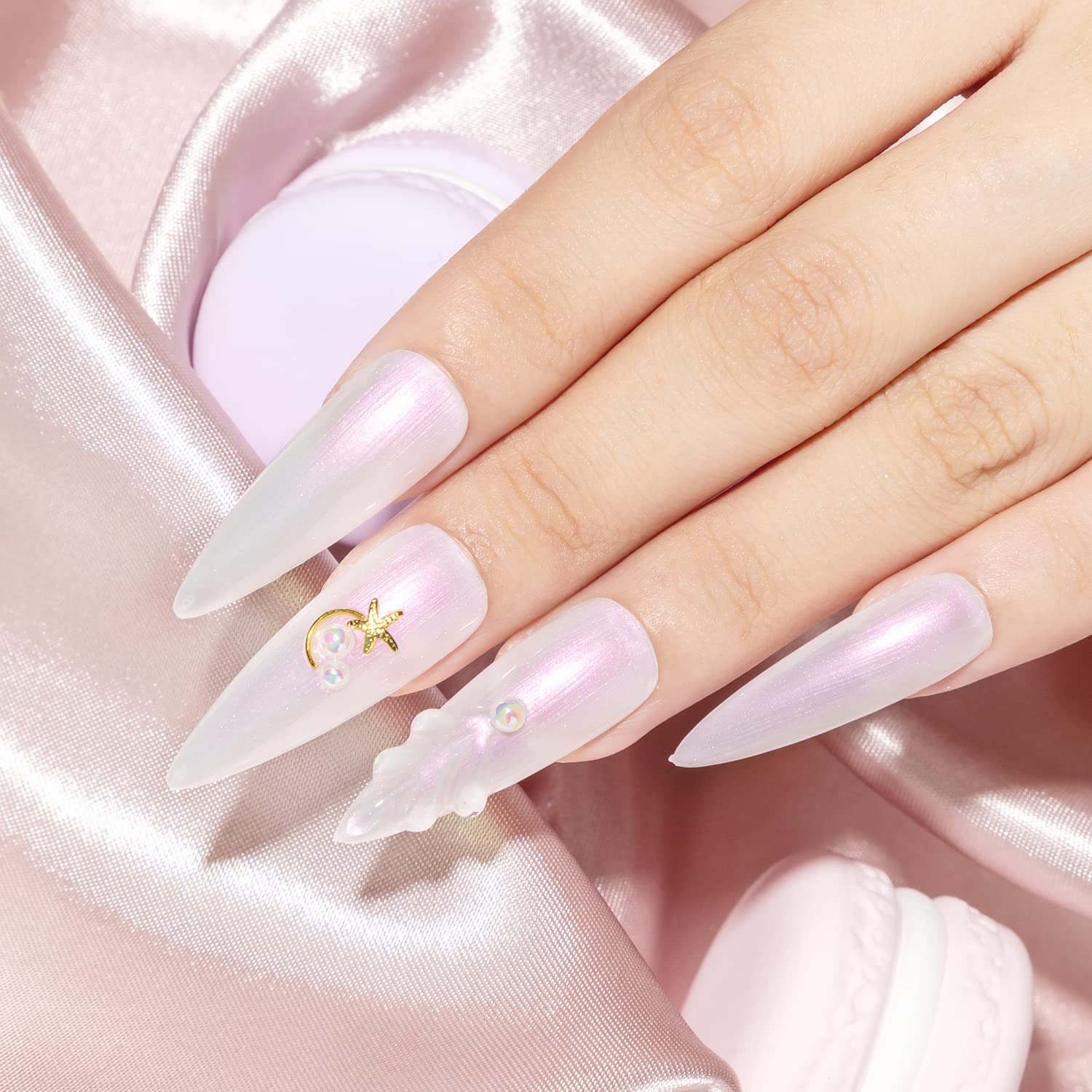 MIZHSE Aurora Effect White & Pink Shimmer Nail Gel Polish - 10 Colors Pearl & Shell Gel Nail Polish Set for UV/LED Soak Off - Perfect for Manicures, Pedicures & Nail Art Designs