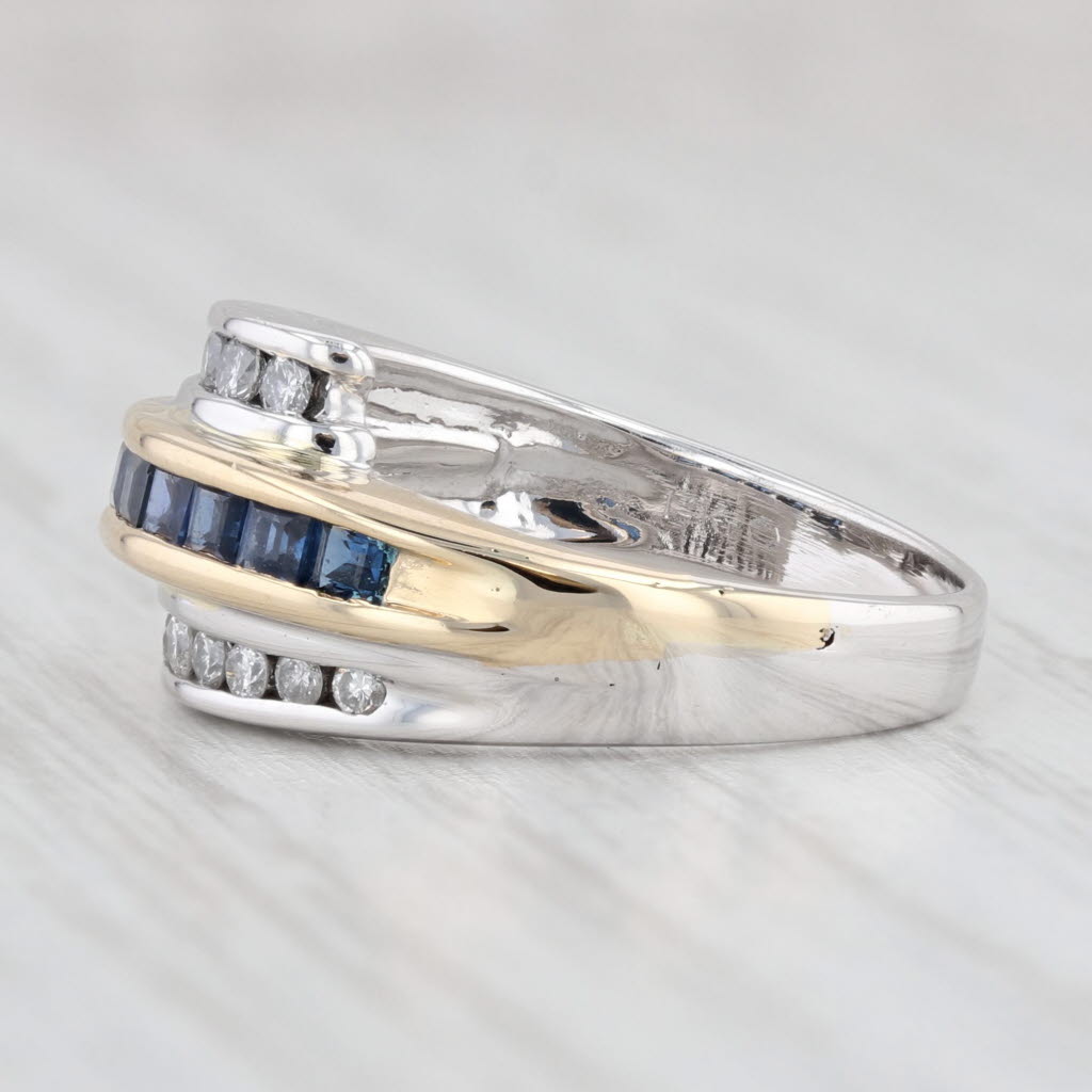 0.70ctw Natural Blue Sapphire and Diamond Bypass Ring in 14k Yellow & White Gold - Size 5.75 Wedding Band - Perfect for Engagement, Anniversary & Special Occasion Gifts