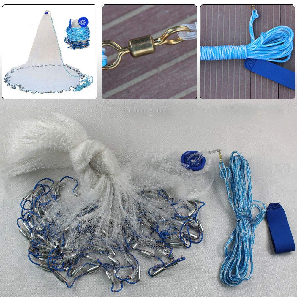 **TFCFL Hand-Cast Fishing Nets - Durable Hand-Throwing Fishing Nets with Wrist Strap & Diffuser for Underwater Bait Fishing (10 Pack) - Perfect for Freshwater, Saltwater & Shoreline Fishing**
