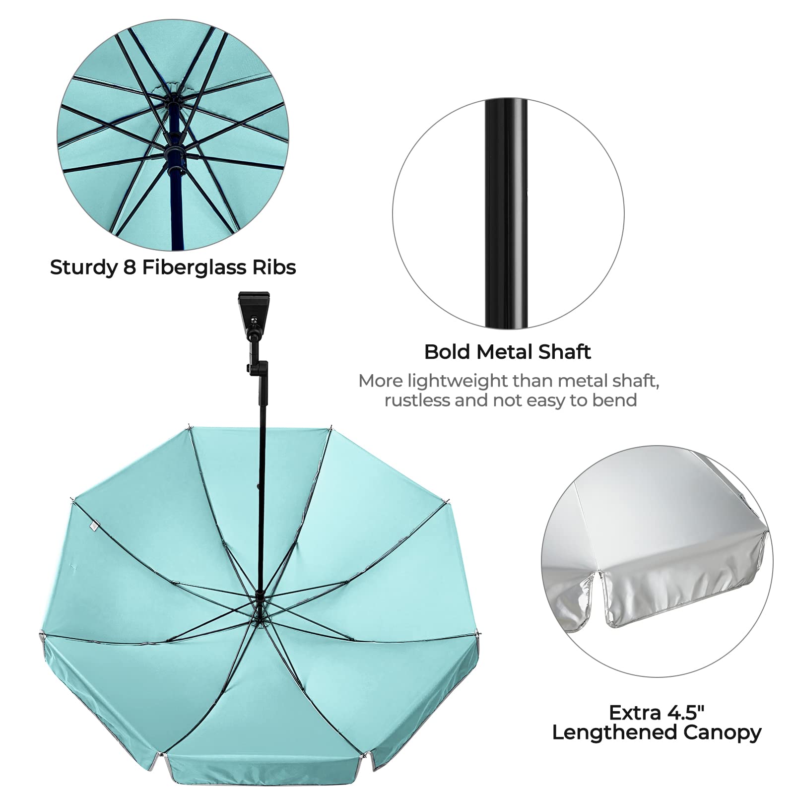 G4Free UPF 50+ Universal Clamp-On Adjustable Sun Shade Umbrella - UV Protection for Beach Chairs, Strollers, Wheelchairs, Patio Chairs & Golf Carts - Perfect for Outdoor, Travel & Leisure Activities
