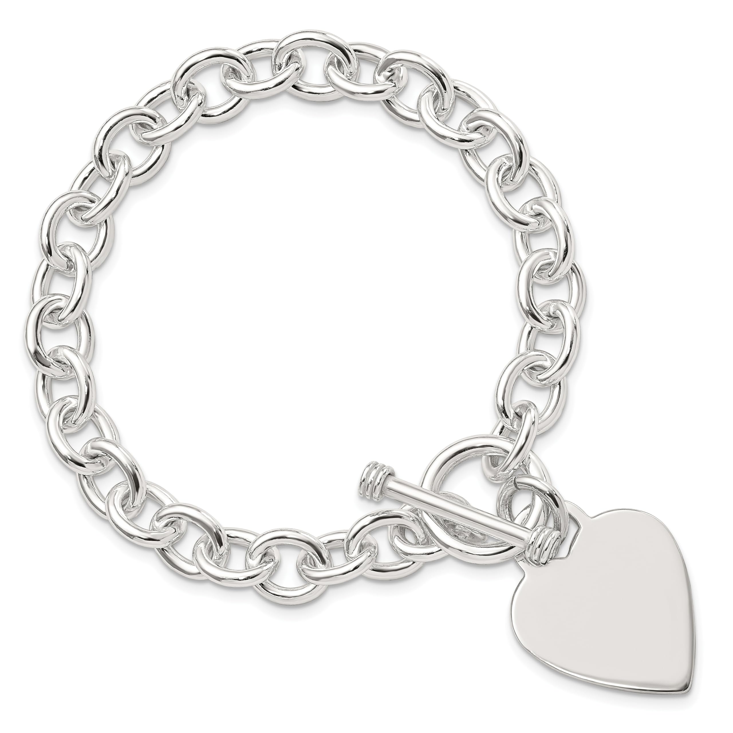 IceCarats 925 Sterling Silver Heart Charm Bracelet - Engravable Love Disc Pendant with Adjustable Toggle Clasp | Perfect for Anniversary Gifts, Valentine's Day & Romantic Occasions