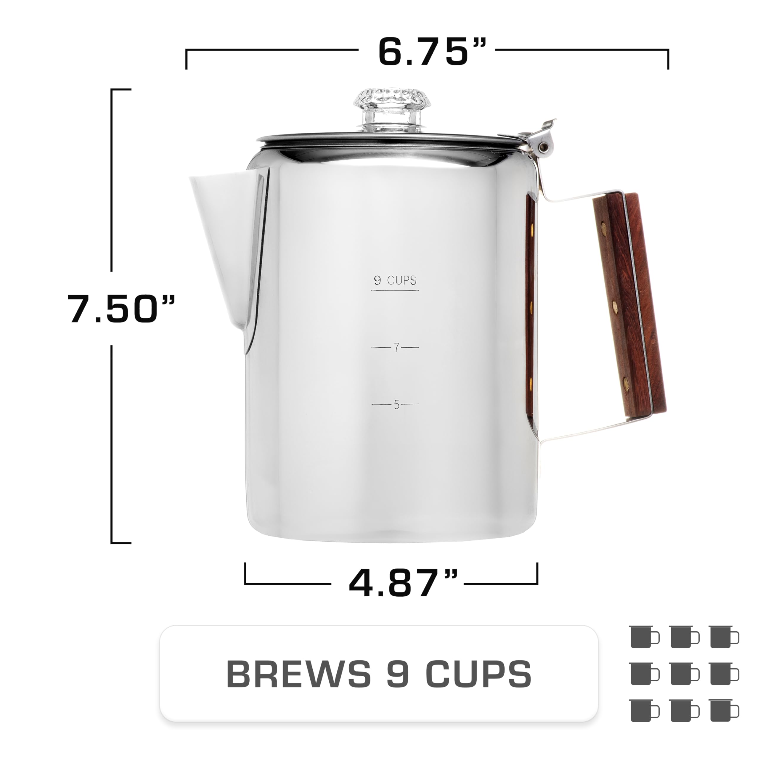 COLETTI Bozeman 9-Cup Induction Coffee Maker - Stovetop & Fire Compatible Percolator for Camping, Home & Office Use - Brews Rich Coffee on Induction, Gas & Electric Stoves