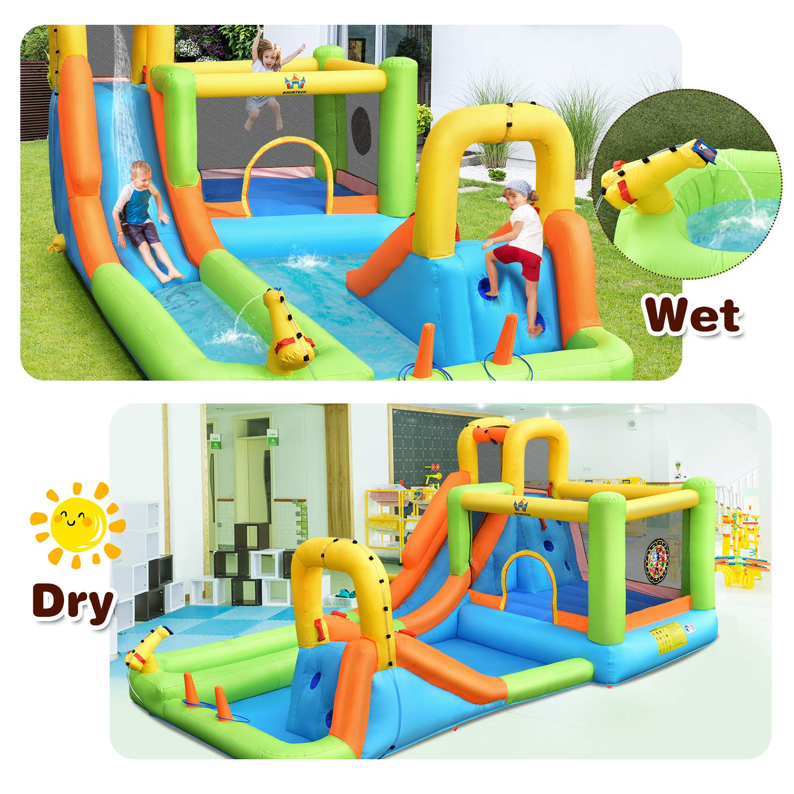 BOUNTECH 8-in-1 Mega Inflatable Water Slide Park with 950W Blower - Giant Bounce House with Long Slide & Splash Pool for Kids & Adults - Perfect for Backyard Parties, Summer Fun & Outdoor Water Activities