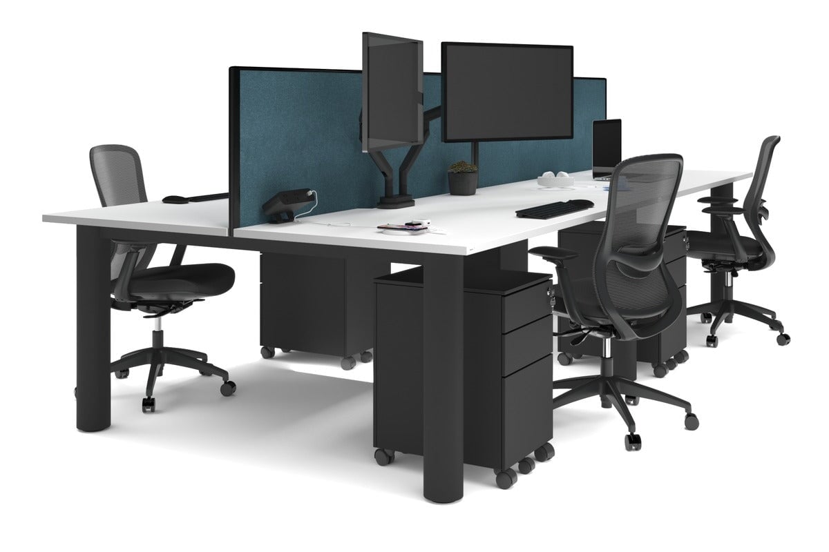 Quadro Cylinder Leg 4-Person Office Workstation Desk - 1600L x 800W with Cable Management - Modern Office Furniture for Team Collaboration & Productivity