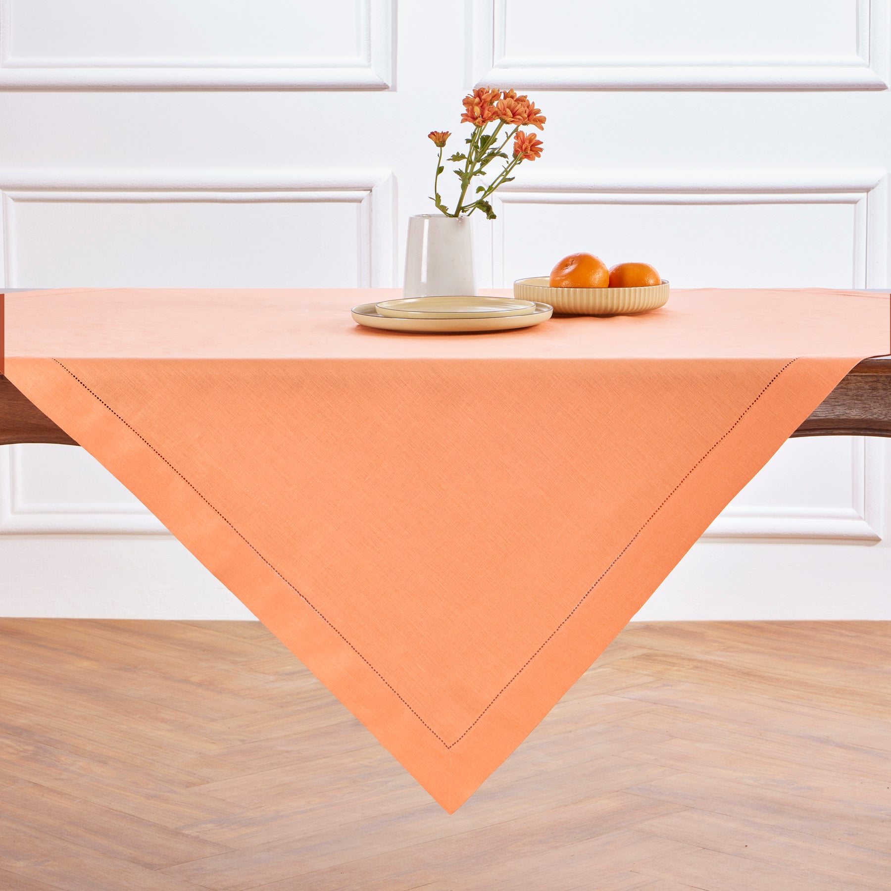 Classic Hemstitch Table Throw - Elegant Linen Table Runner for Dining Room Decor, Wedding & Holiday Table Settings