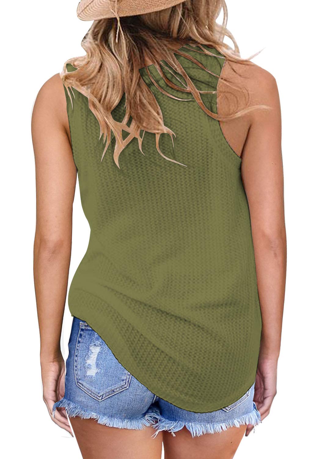 MIHOLL Women's Casual Sleeveless Twist Knot Waffle Knit Tank Top - Cute Summer Blouse for Beach, Party & Everyday Wear