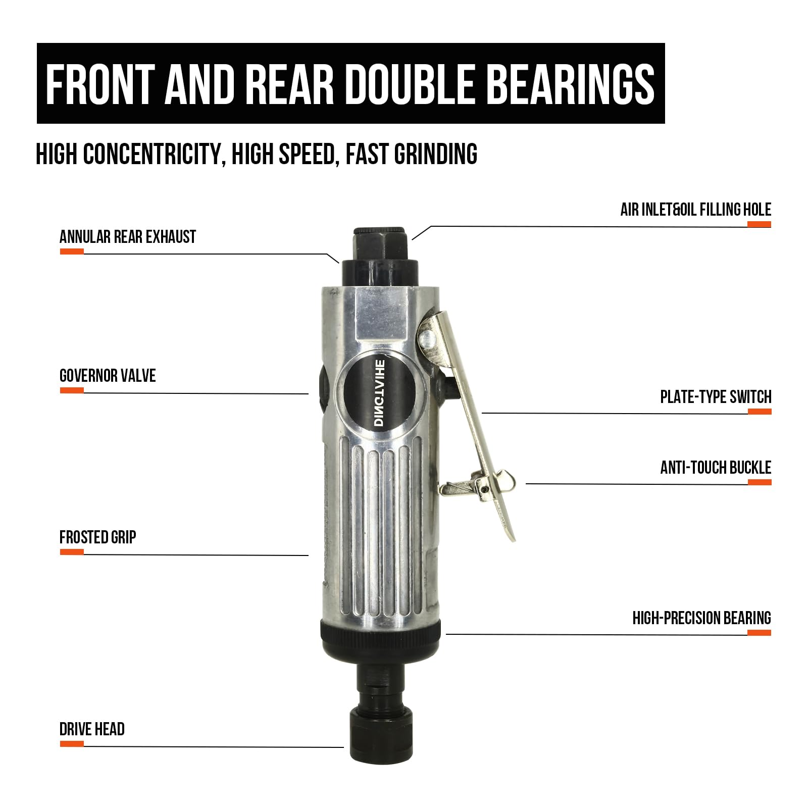 1/4 Inch Air Die Grinder - Heavy Duty Straight Pneumatic Grinder Tool for Industrial Polishing, Grinding & Cleaning | Perfect for Metalworking, Wood Carving & Automotive Repair