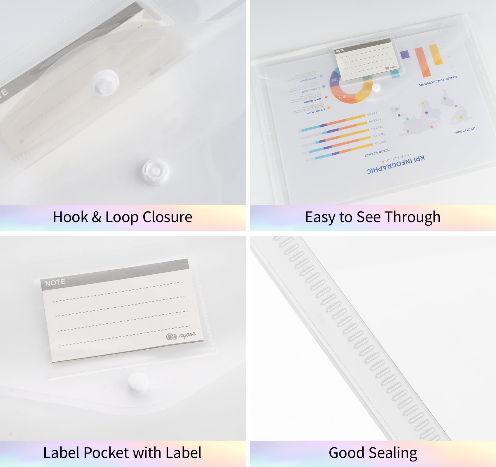 48pcs A4 & Letter Size Plastic Envelopes with Snap Button - Waterproof Document File Folders with Label Pocket - Clear Poly Envelopes for Office, School, Home Organization & Document Storage (Transparent) - Perfect for Filing, Mailing & Organizing Important Papers