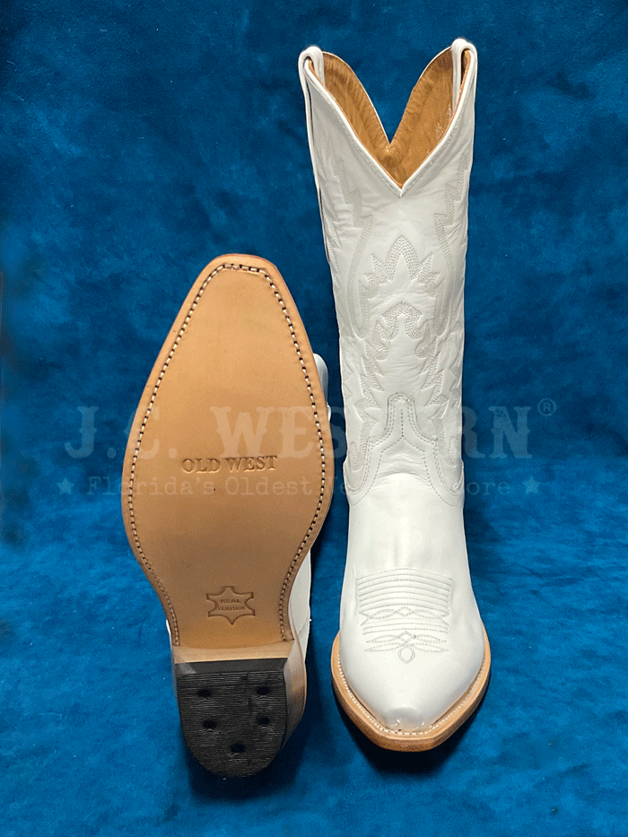 Old West LF1631 Women's Genuine Leather Snip Toe Cowgirl Boots - White Western Boots for Country Dancing, Rodeo & Casual Wear