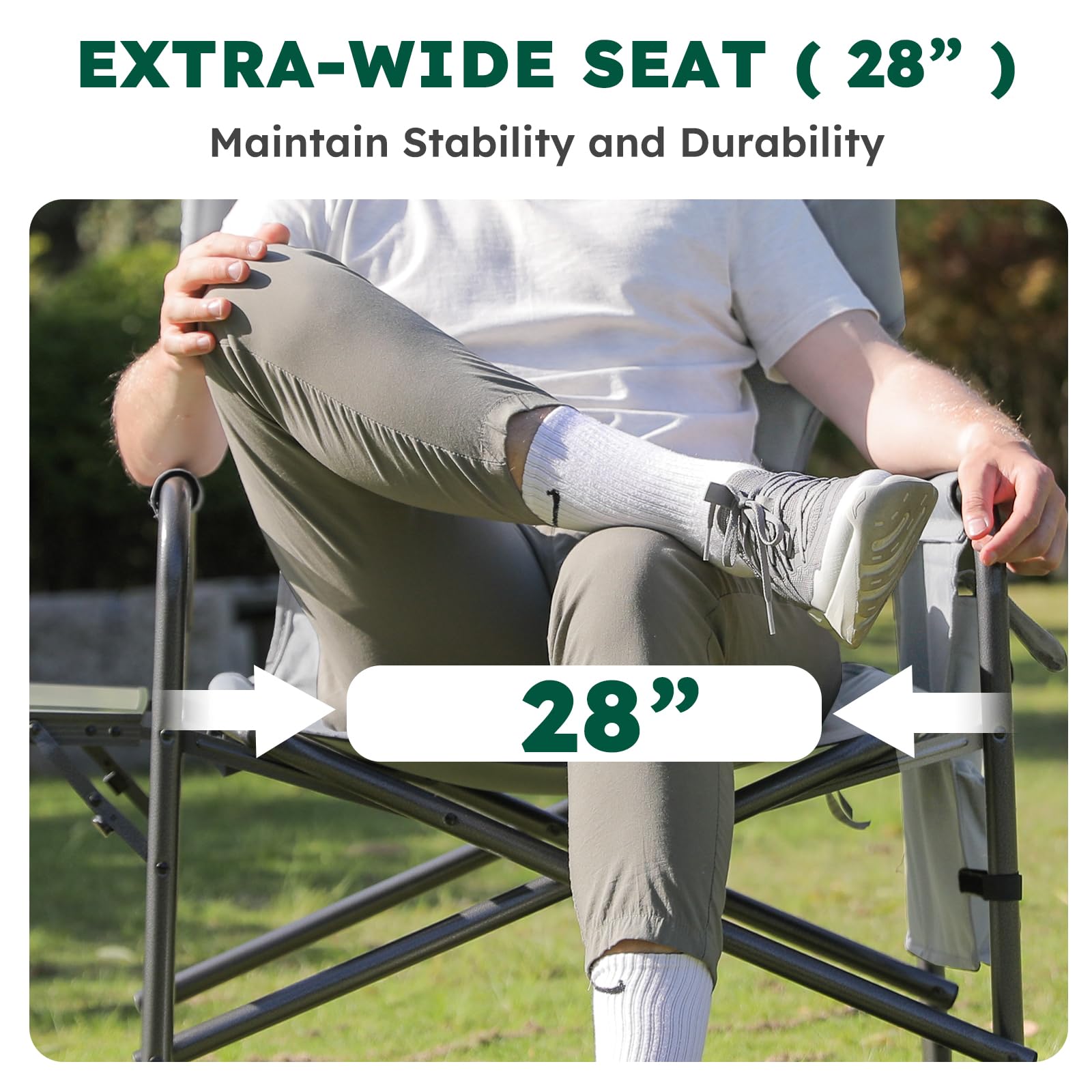 XXL Oversized Heavy Duty Directors Chair - Supports 600 Lbs - Foldable Side Table & Detachable Pocket - Sturdy Folding Outdoor Chair for Camping, Beach, Fishing, Lawn, Picnics & Backyard Relaxation (Black)