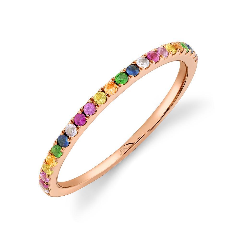 14K Gold 0.28 CTW Multicolor Sapphire Ring for Women - Elegant Stackable Band for Anniversary, Wedding, or Everyday Wear