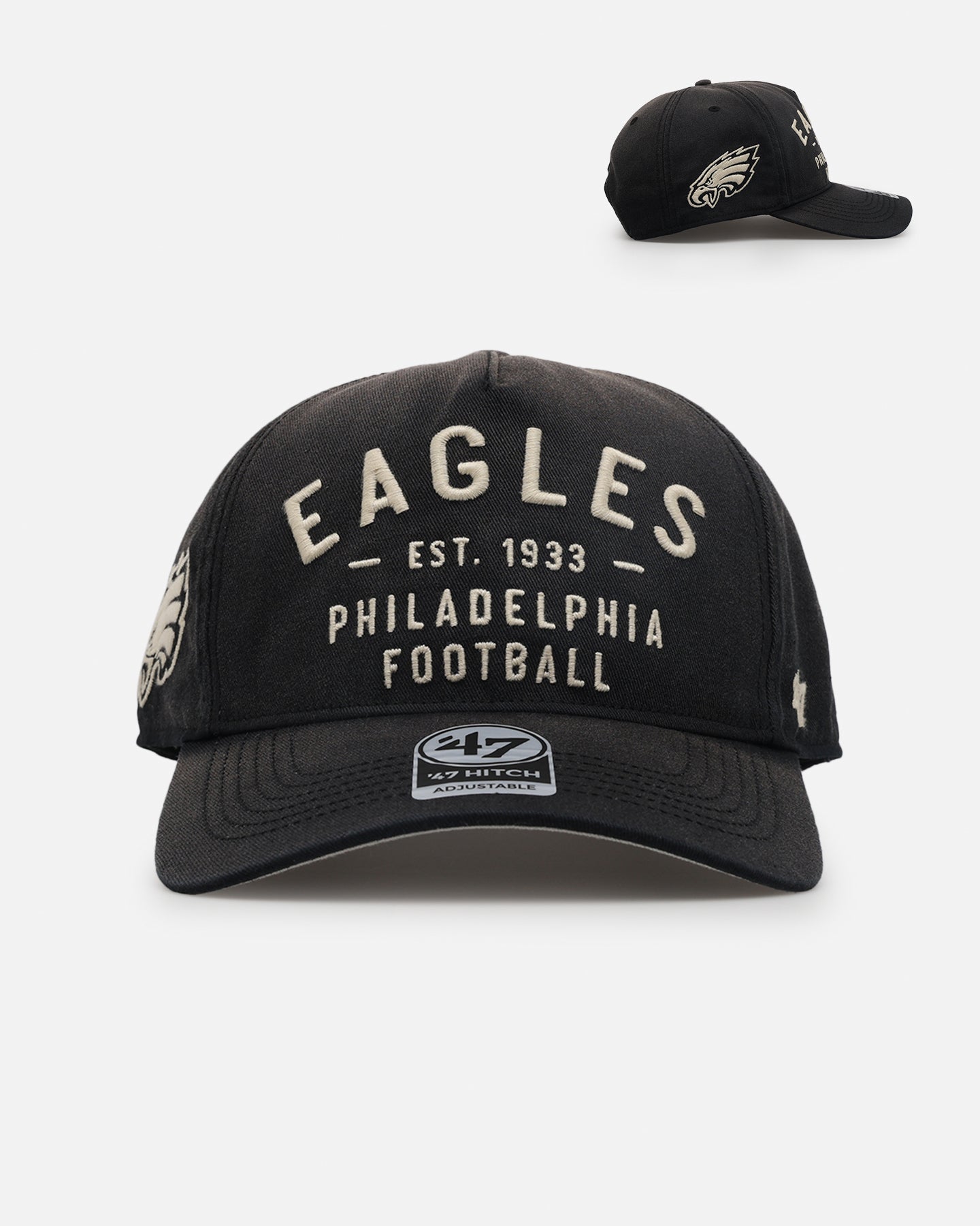 47 Brand Philadelphia Eagles Dusted 47 Hitch Snapback Black Hat - Adjustable Baseball Cap for Men & Women - Perfect for Game Day, Sports Events & Casual Wear