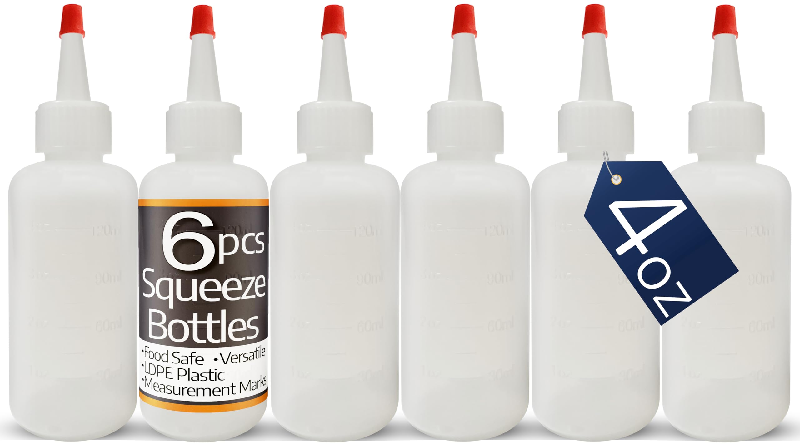4 Oz Plastic Squeeze Bottles with Red Tip Cap - Perfect for Ketchup, BBQ Sauce, Syrup, Oil & Condiments | Great for Cooking, Baking, Pancake Decorating, Travel & Camping | Durable Squirt Bottle for Kitchen, Lab & Arts & Crafts