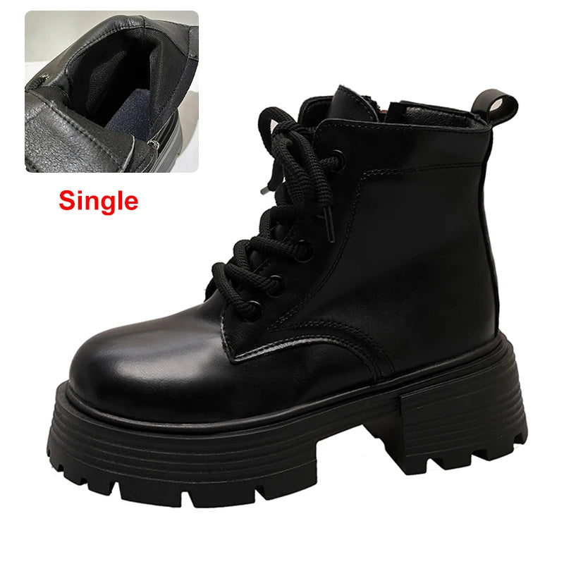 Women's Plush Warm Ankle Boots - Punk Chunky Platform Shoes with Non-Slip Thick Sole | Winter & Autumn Fashion Footwear for Motorcycle Riding & Casual Outfits