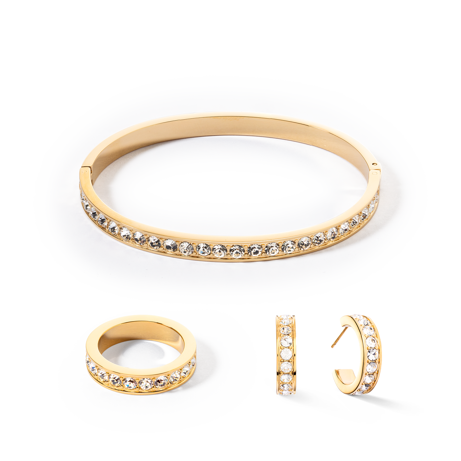 Stainless Steel Ring with Gold Crystals - Elegant Jewelry for Women, Perfect for Weddings, Parties & Special Occasions