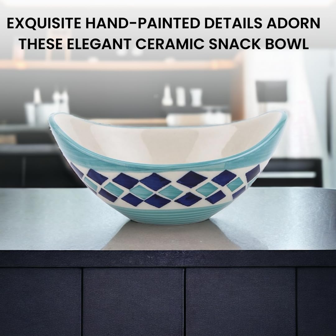 KITTENS Ceramic Serving Bowl Set of 2 - Boat Shaped Snack Bowls, Microwave & Dishwasher Safe, Food Grade Material in Blue - Perfect for Chips, Dips, and Party Snacks