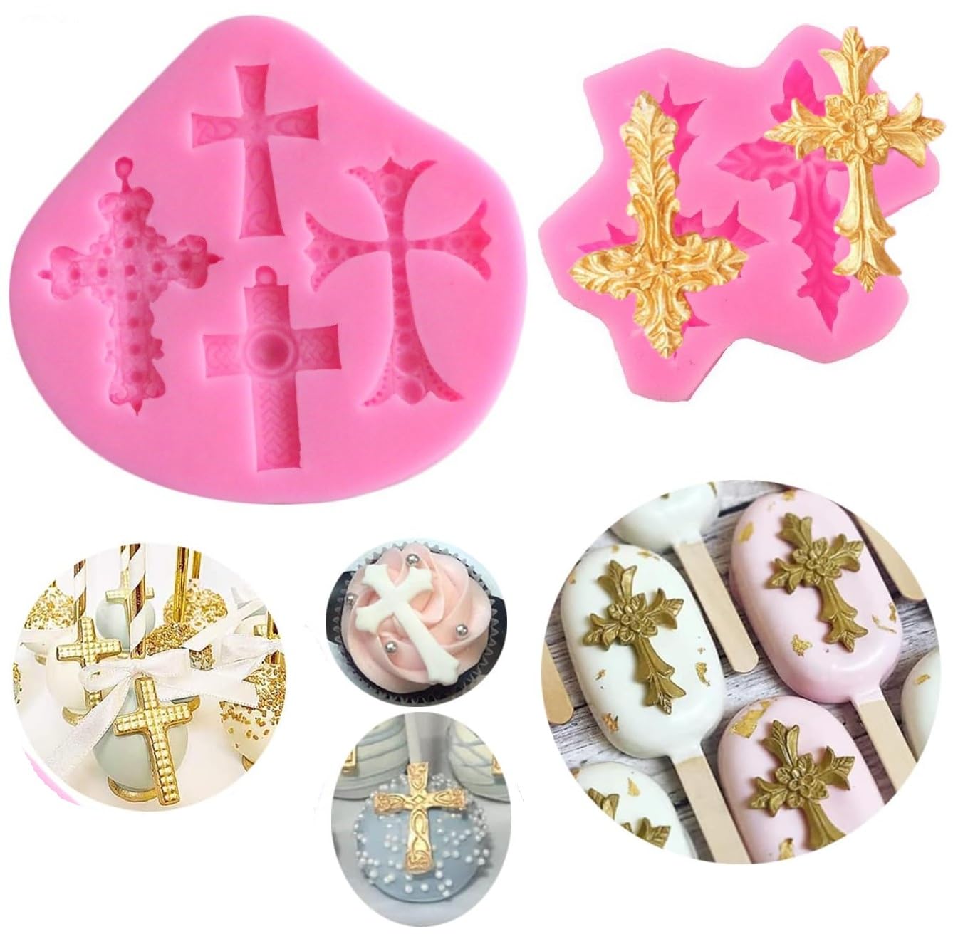 2-Piece Silicone Cross Cake Molds for Baptism - Reusable Baking Decorations for Baptism Cakes, Cupcakes & Desserts - Perfect for Baptism Party Supplies, Church Events & Christian Celebrations