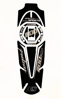 Waterproof & Scratchproof 3D Full Tank Pad & Fuel Cap Sticker Tank Protector for Bajaj Pulsar 200 NS - Black & Grey - Motorcycle Accessories for Protection & Style