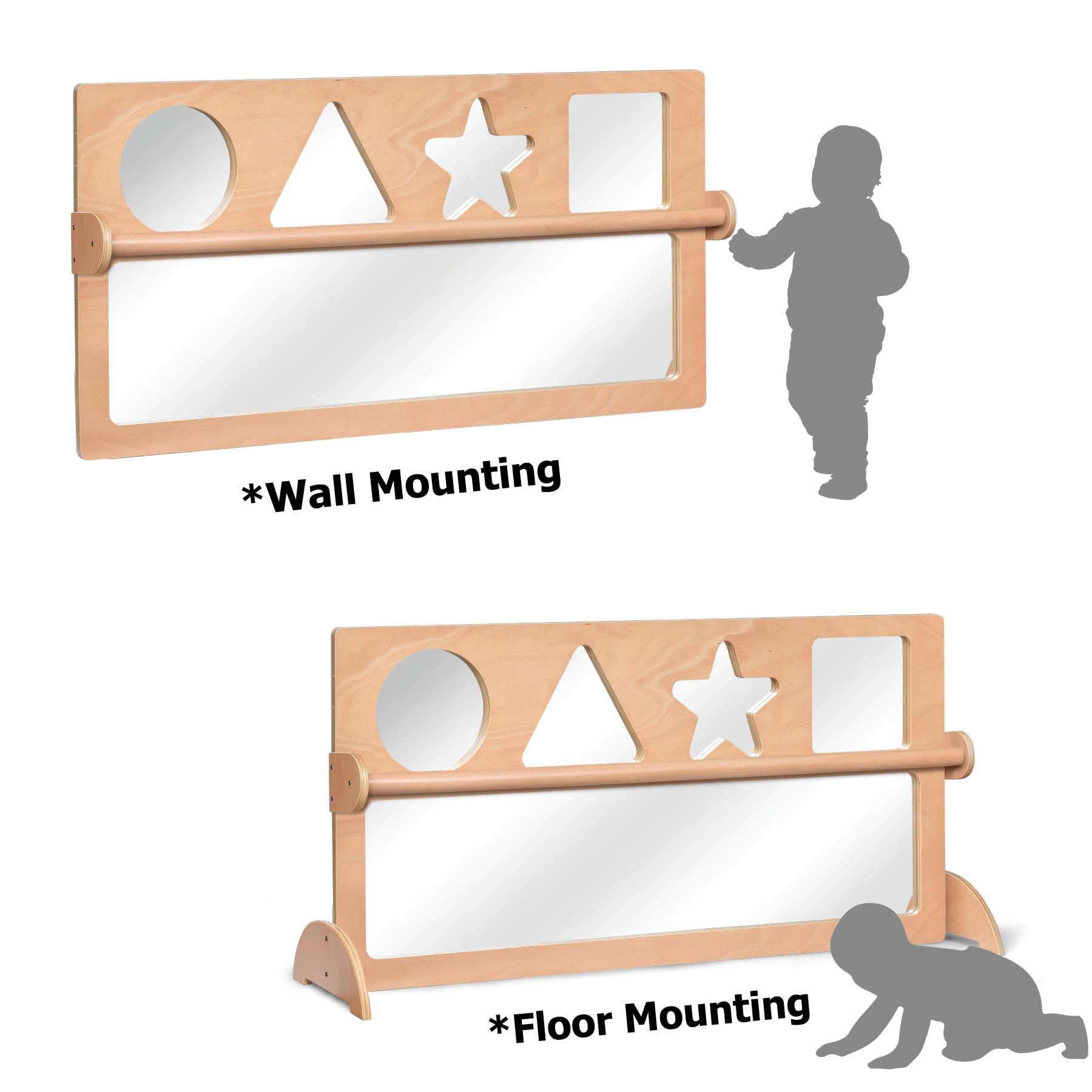 Baby Shatter-Resistant Safety Mirror with Pull Up Bar - Montessori Learning Toy for Infants & Toddlers - Daycare, Preschool & Nursery Essential - Encourages Early Development & Exploration