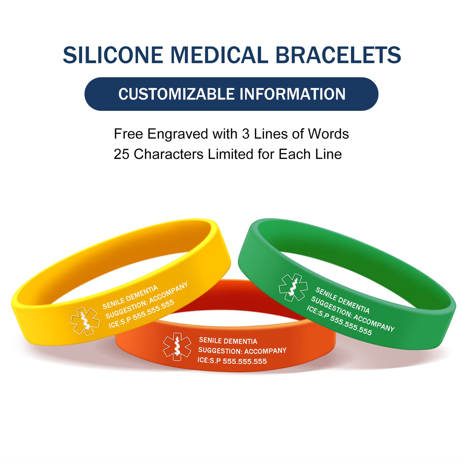 BAUMA AUTO Medical Alert ID Bracelet - Personalized Engraved Waterproof Emergency Wristband for Men & Women - Durable Silicone Wristbands in Multiple Colors - Ideal for Healthcare, Travel & Outdoor Activities