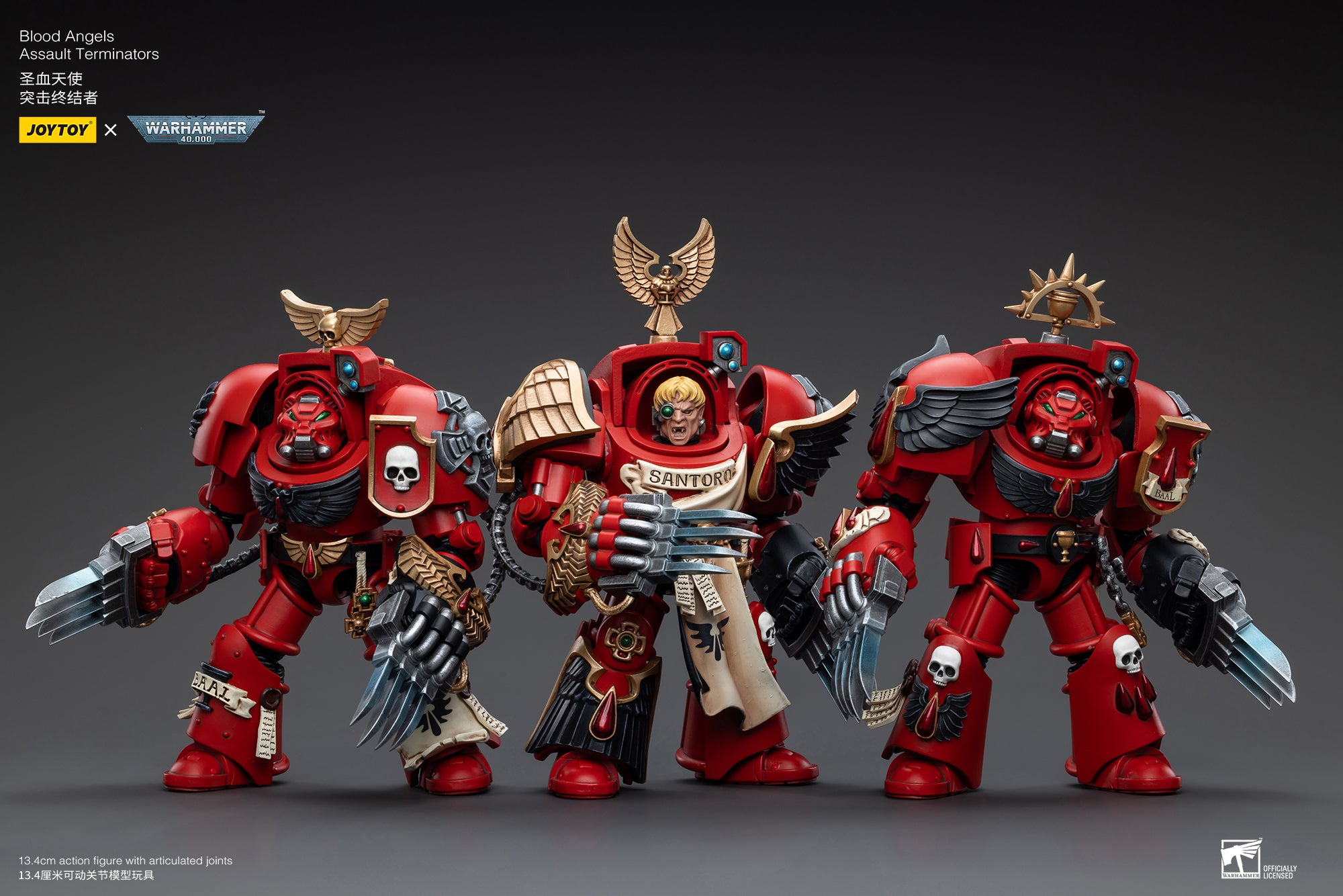JOYTOY 1/18 Scale Warhammer 40K Blood Angels Assault Terminators Action Figure Set (3-Pack) - Collectible Miniatures for Tabletop Gaming & Display