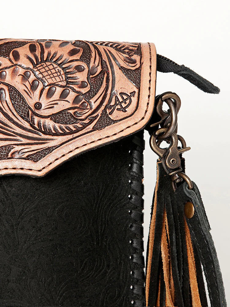 American Darling Black Tooled Leather Handbag - Stylish Crossbody Purse for Women, Fashionable Everyday Use & Travel Accessories