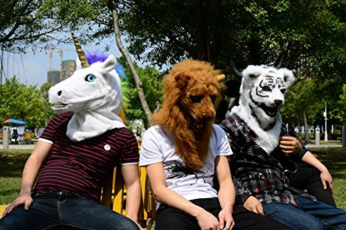 SHENGUS Unicorn Mask for Halloween Party - Moving Mouth Animal Simulation Mask, White - Perfect for Costume Parties, Carnival, Cosplay & Themed Events