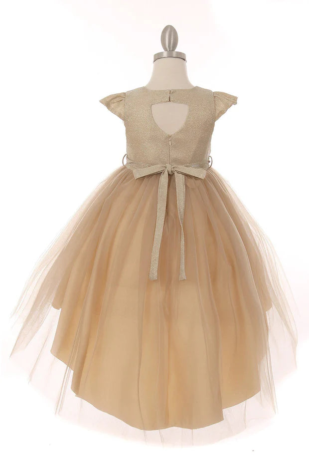 Champagne Glitter Hi-Low Junior Bridesmaid Dress for Big Girls - Size 8-12 | Perfect for Weddings, Prom & Special Occasions