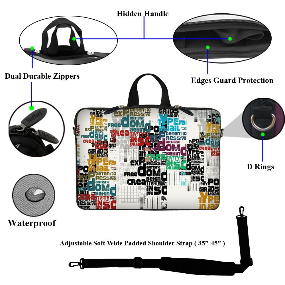 Meffort 17-17.3 Inch Neoprene Laptop Sleeve Case with Hidden Handle & Adjustable Shoulder Strap - Protective Computer Bag for MacBook, Dell, HP - Perfect for Travel, School, Office & Commuting