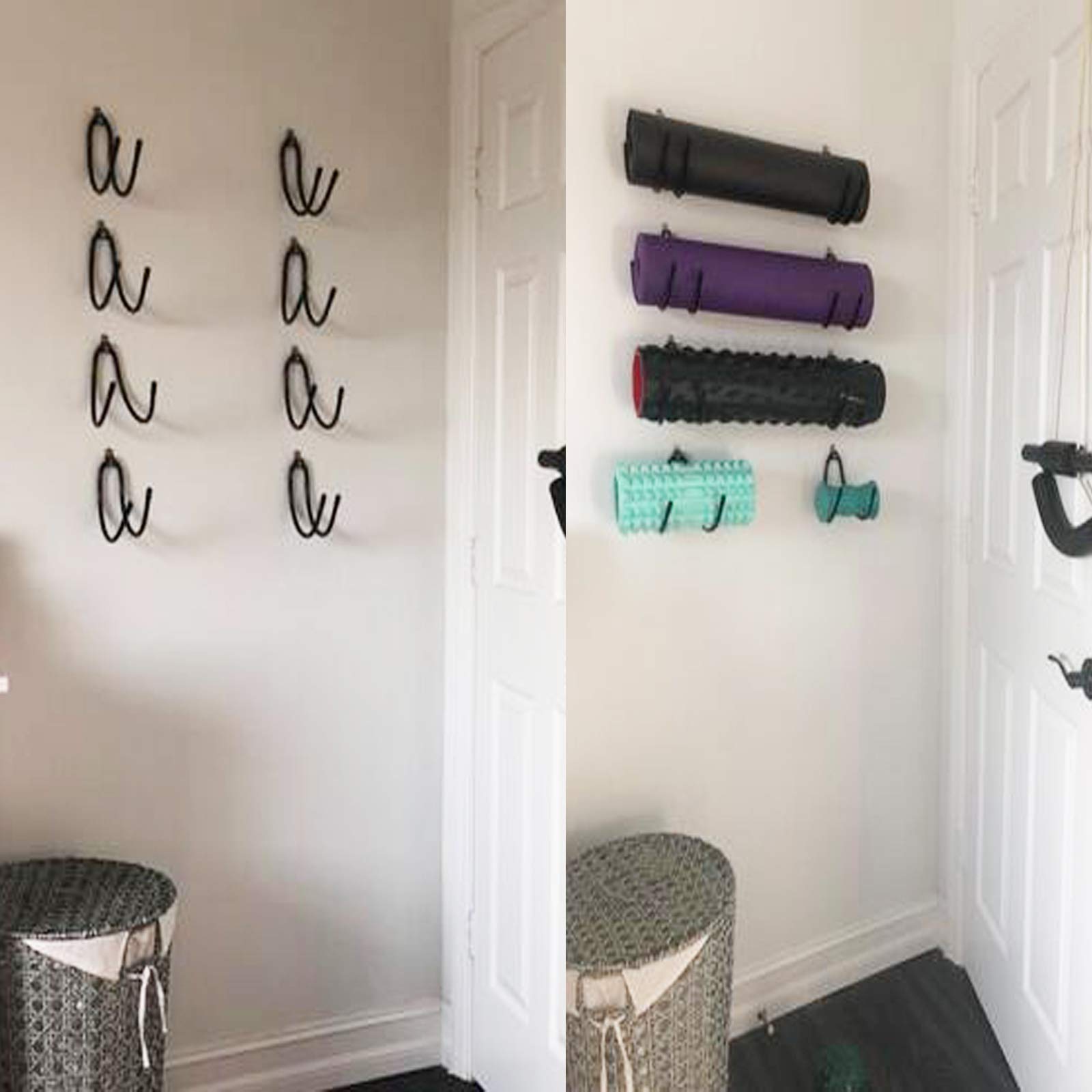 Premium Yoga Mat Storage Rack & Foam Roller Holder - Wall Mountable Shelf for Bathroom, Yoga Room & Gym - Adjustable Size, Holds Up to 20Lbs (2 Pack) - Perfect for Organizing Exercise Mats, Foam Rollers & Bath Towels
