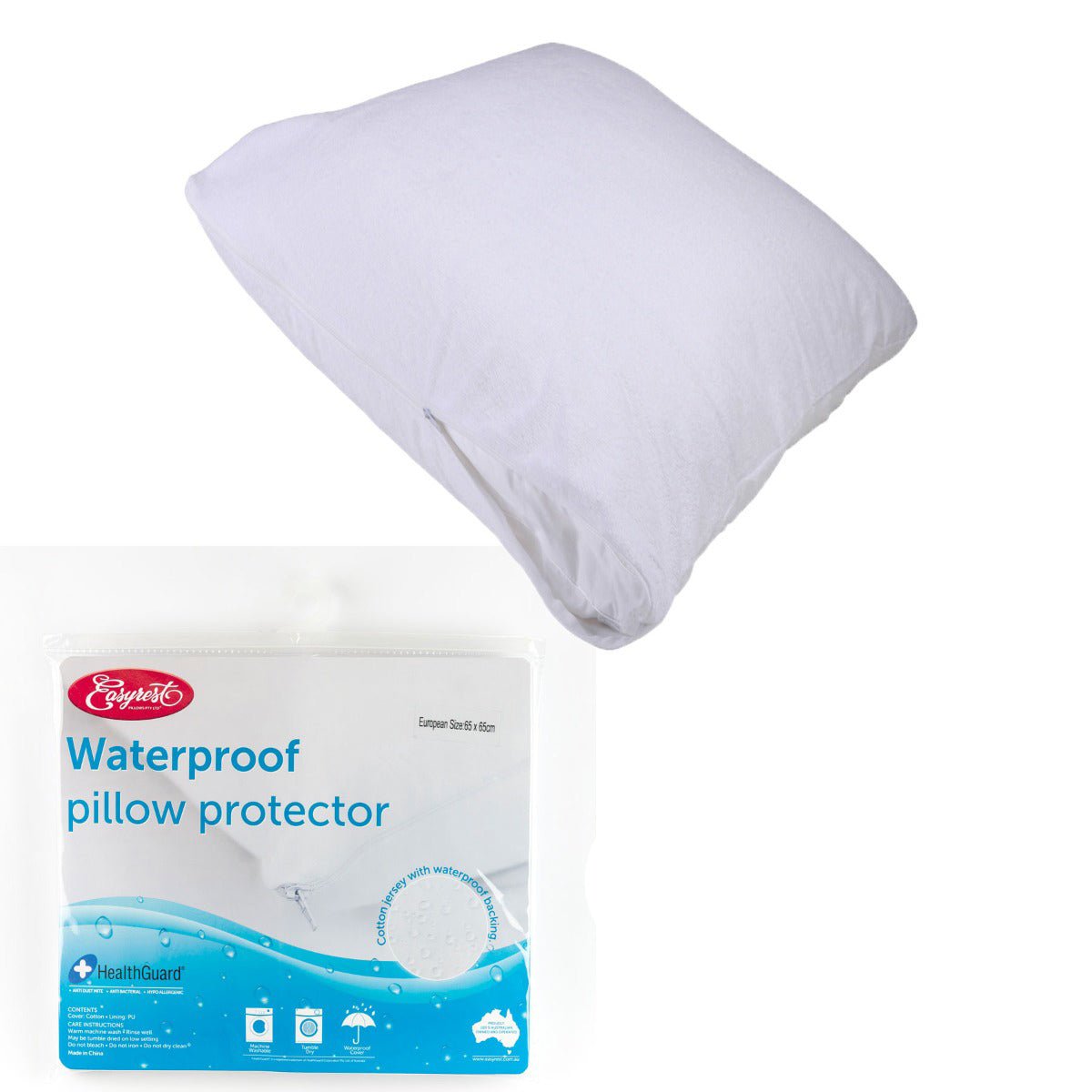 Easyrest Cotton Jersey Waterproof European Pillow Protector - Hypoallergenic Pillowcase Cover for Dust Mites & Allergies - Perfect for Bedroom, Hotel, Travel & Guest Room Use