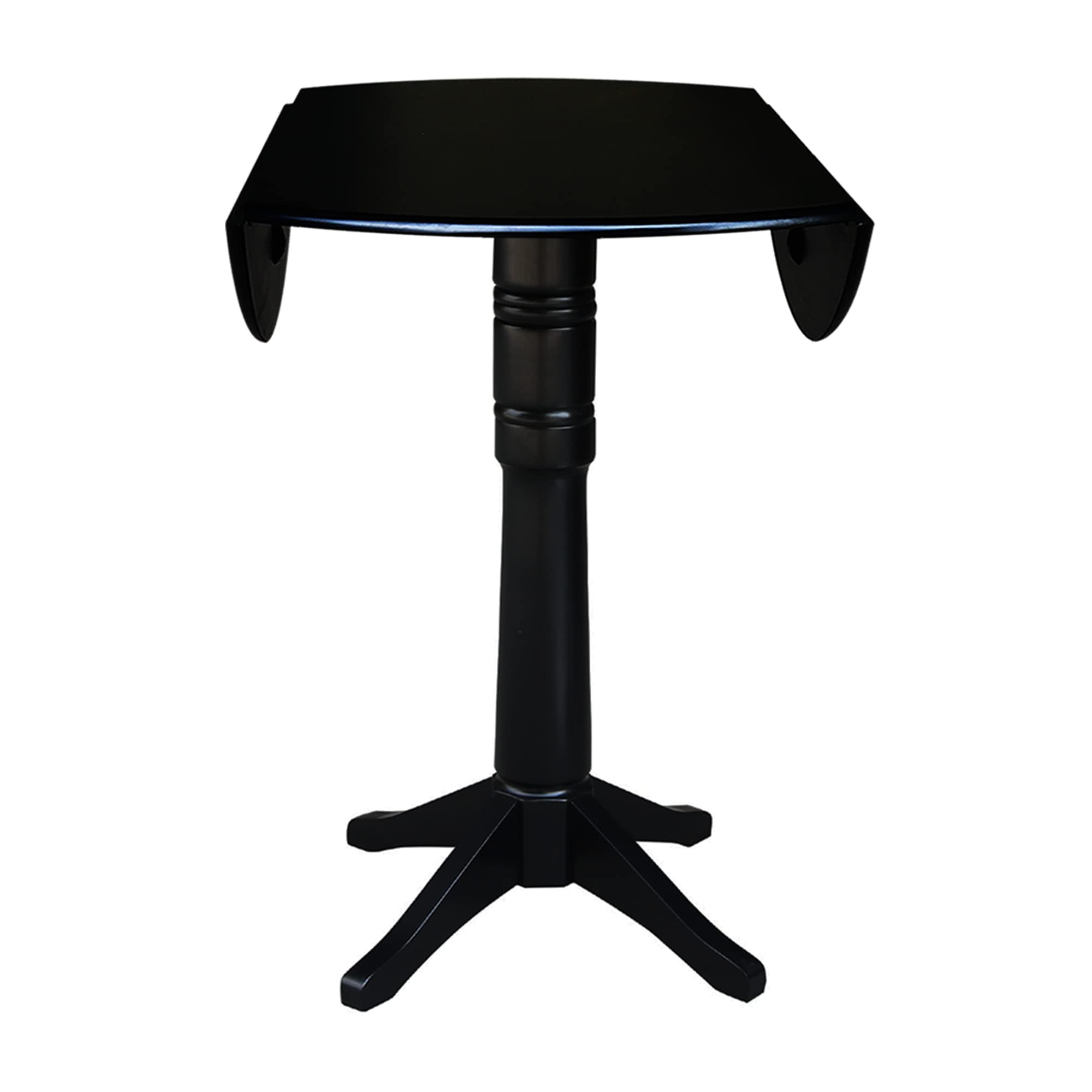 IC International Concepts 42-Inch Round Dual Drop Leaf Pedestal Dining Table - Adjustable Height 42.3 Inches - Space Saving Design for Small Dining Rooms - Easy to Assemble - Black Finish - Perfect for Apartments, Breakfast Nooks & Cozy Dining Spaces