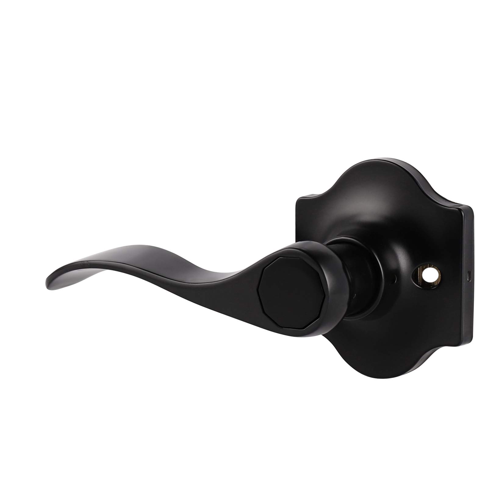 Probrico Left-Handed Half Dummy Door Lever - Elegant Wave Design with Camelot Trim, Black Non-Turning Lock Handle for Hallway & Closet (1 Pack) - Perfect for Bedrooms, Offices & Interior Doors