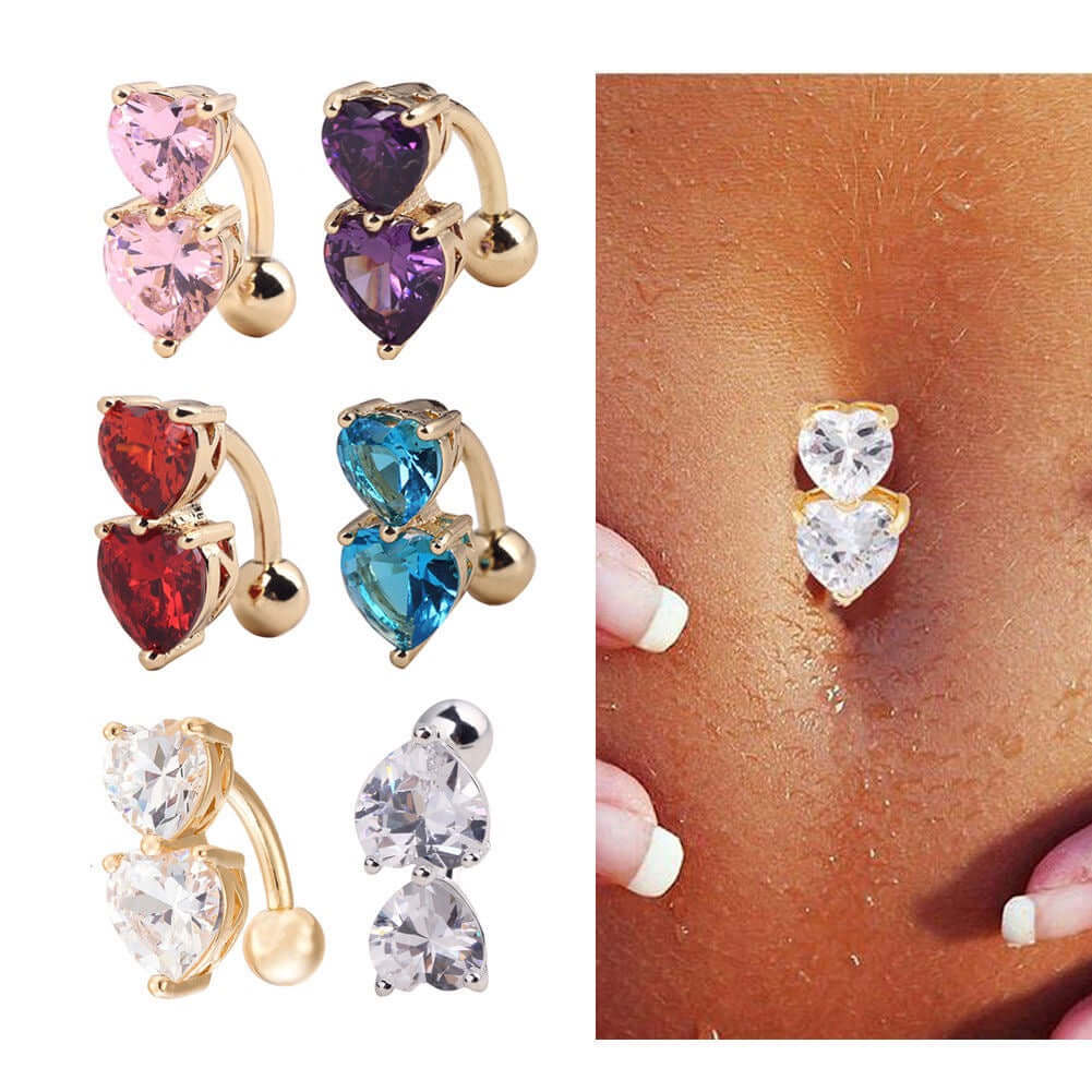 Double Heart Hinged Hoop Belly Button Ring - Surgical Steel Navel Piercing Jewelry for Women | WH0231 | Perfect for Everyday Wear, Parties & Beach Outfits
