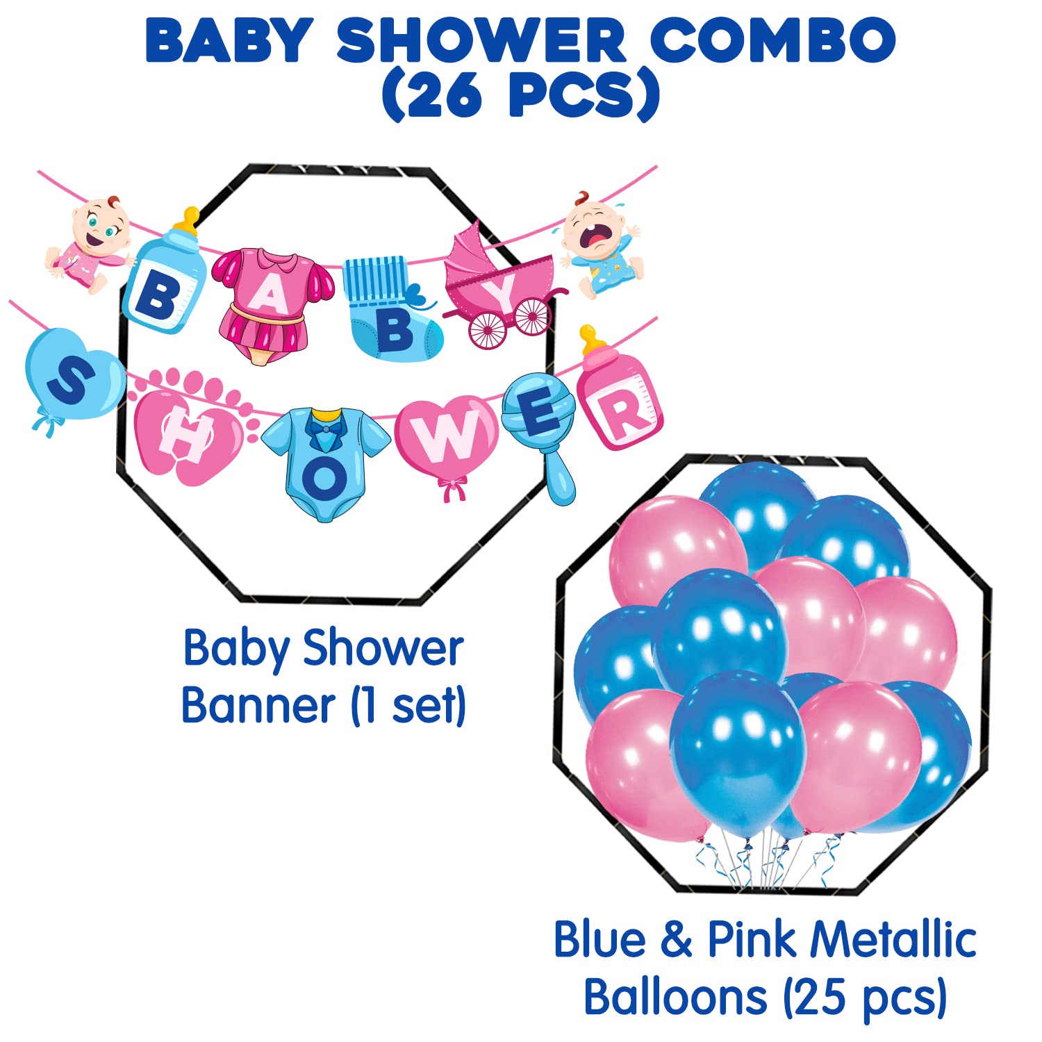 Zyozique Baby Shower Decorations Set - 26-Pack Party Supplies with Letter Paper Banner & Balloons for Gender Reveal, Newborn Celebration - Perfect for Nursery Decor and Baby Shower Theme Parties
