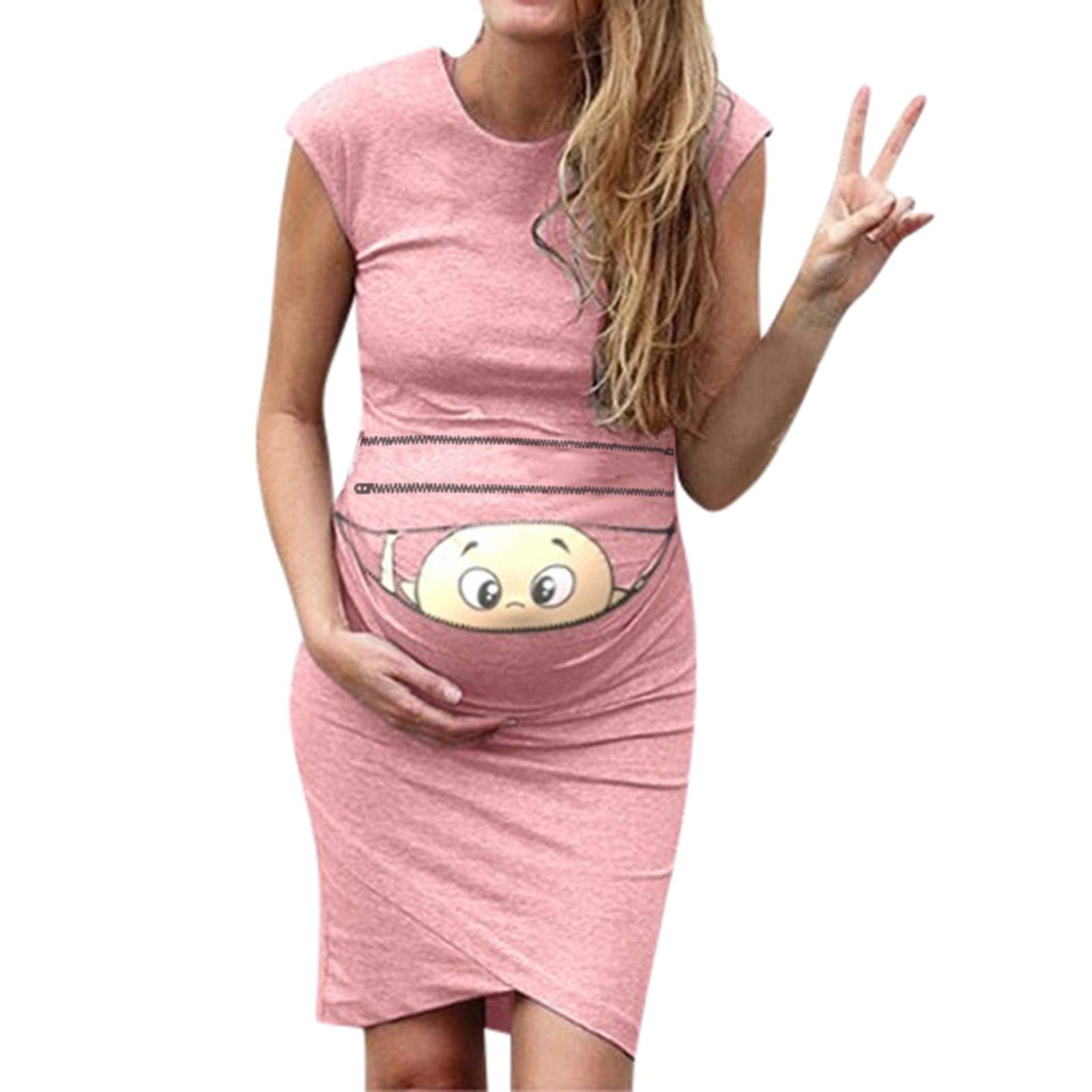 Stylish Black Maternity Mini Dress for Women - Flattering Maternity Mid-Length Dress with Casual Print - Perfect for Pregnancy, Baby Showers & Everyday Comfort