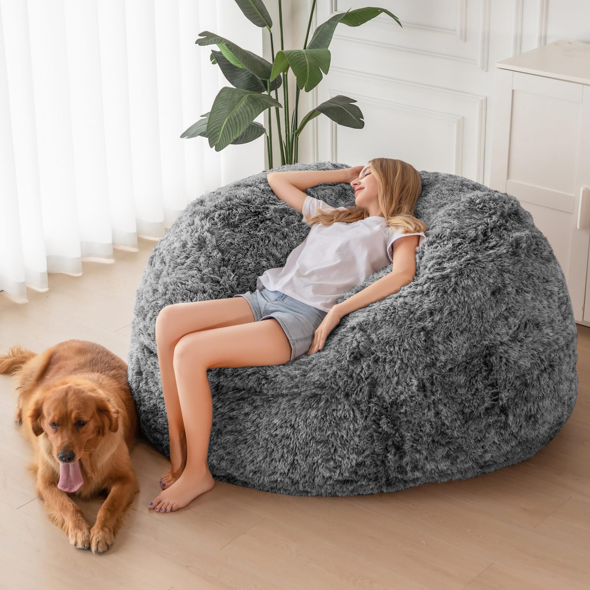 MAXYOYO Giant Bean Bag Bed - Extra Large Faux Fur Convertible Bean Bag Chair to Bed, Soft & Comfy for Adults & Teens - Perfect for Living Room, Bedroom, Dorm or Game Room Lounging
