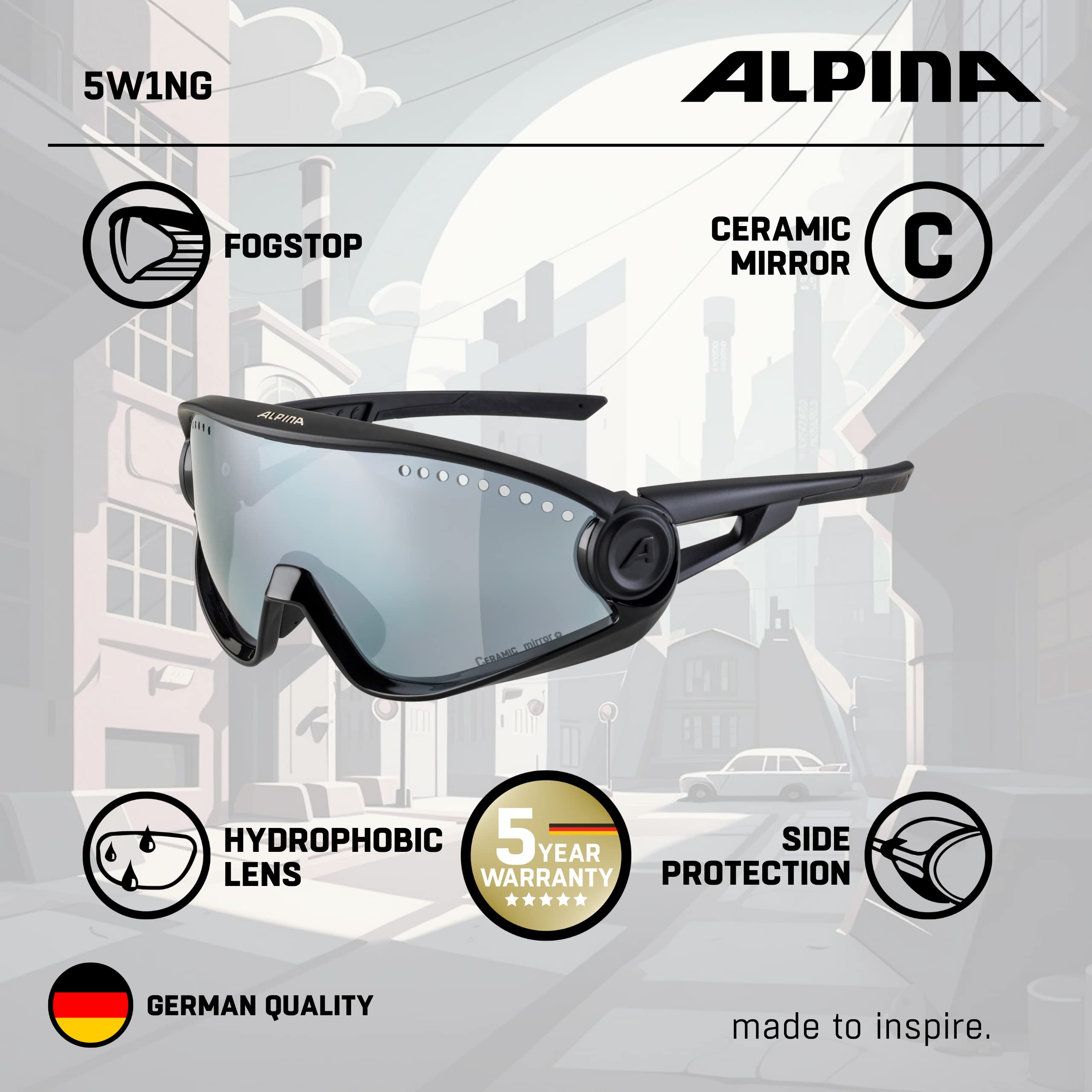 ALPINA 5W1NG Polarized Sports Sunglasses - Shatterproof Cycling Glasses with 100% UV Protection for Men & Women - Perfect for Running, Cycling, Hiking & Outdoor Activities