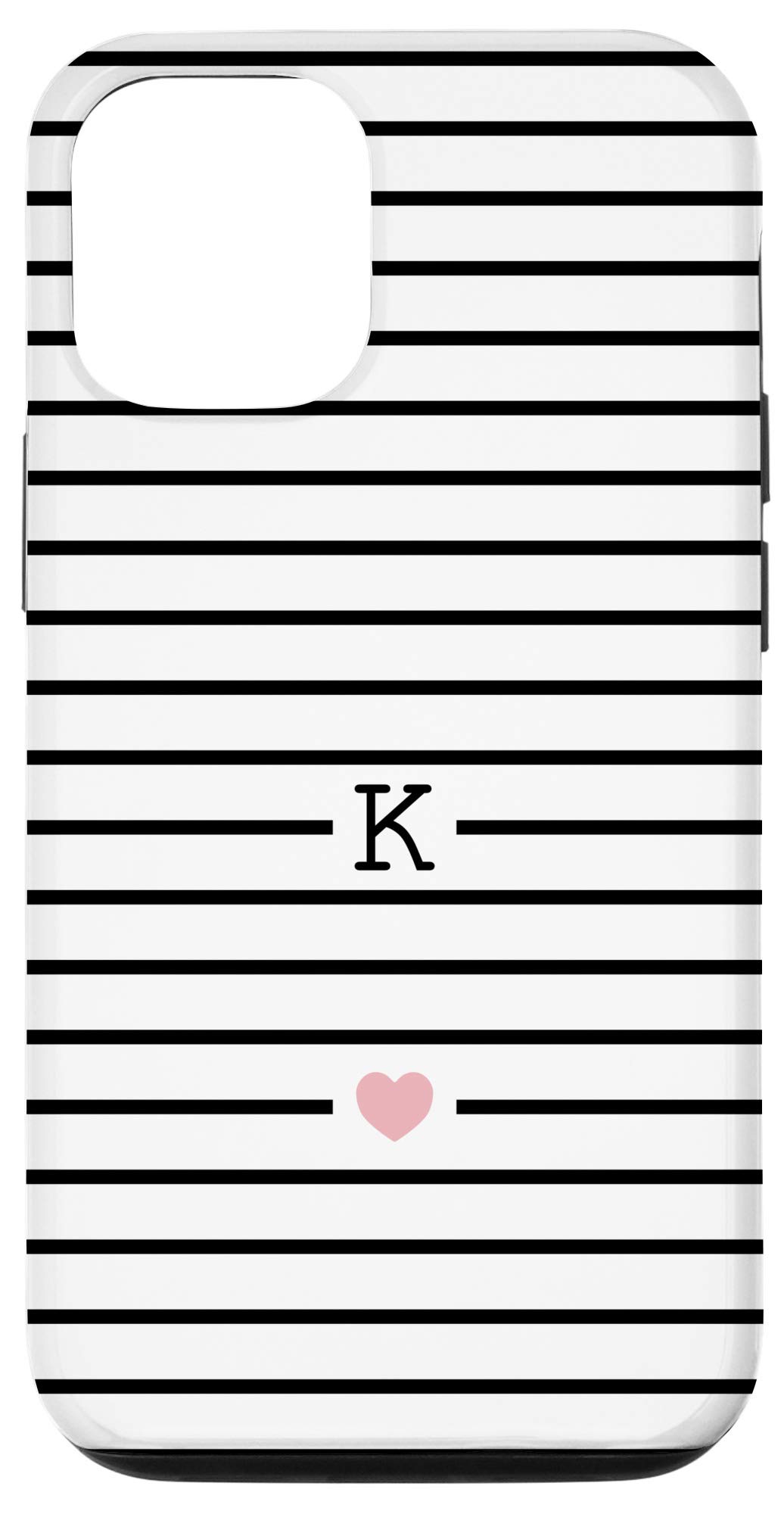 iPhone 12/12 Pro Monogram Letter K Case - Black & White Striped Design | Slim Protective Cover for Everyday Use, Work & Travel