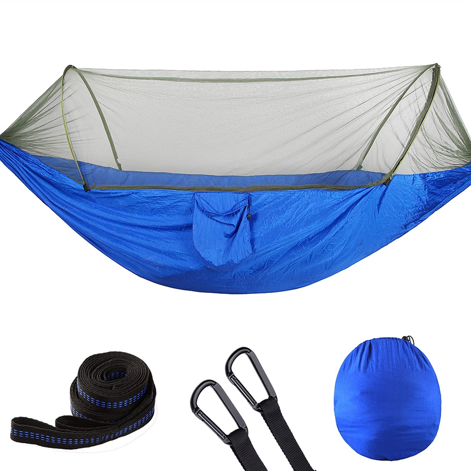 TOMYEUS Portable Camping Hammock with Mosquito Net & Pop-Up Light - Lightweight Parachute Hammock for Outdoor, Backpacking, Beach, Garden - Perfect for Camping, Hiking, Picnics & Backyard Relaxation (Color: Blue)