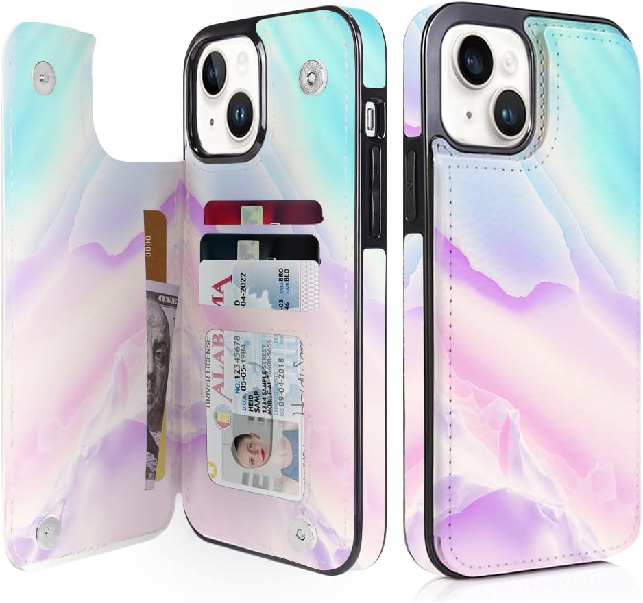 iPhone 15 Plus Wallet Case with Card Holder Slots - PU Leather Folio Flip Cover with Kickstand & Double Magnetic Clasp | Perfect for Daily Commute, Business Meetings & Travel Protection