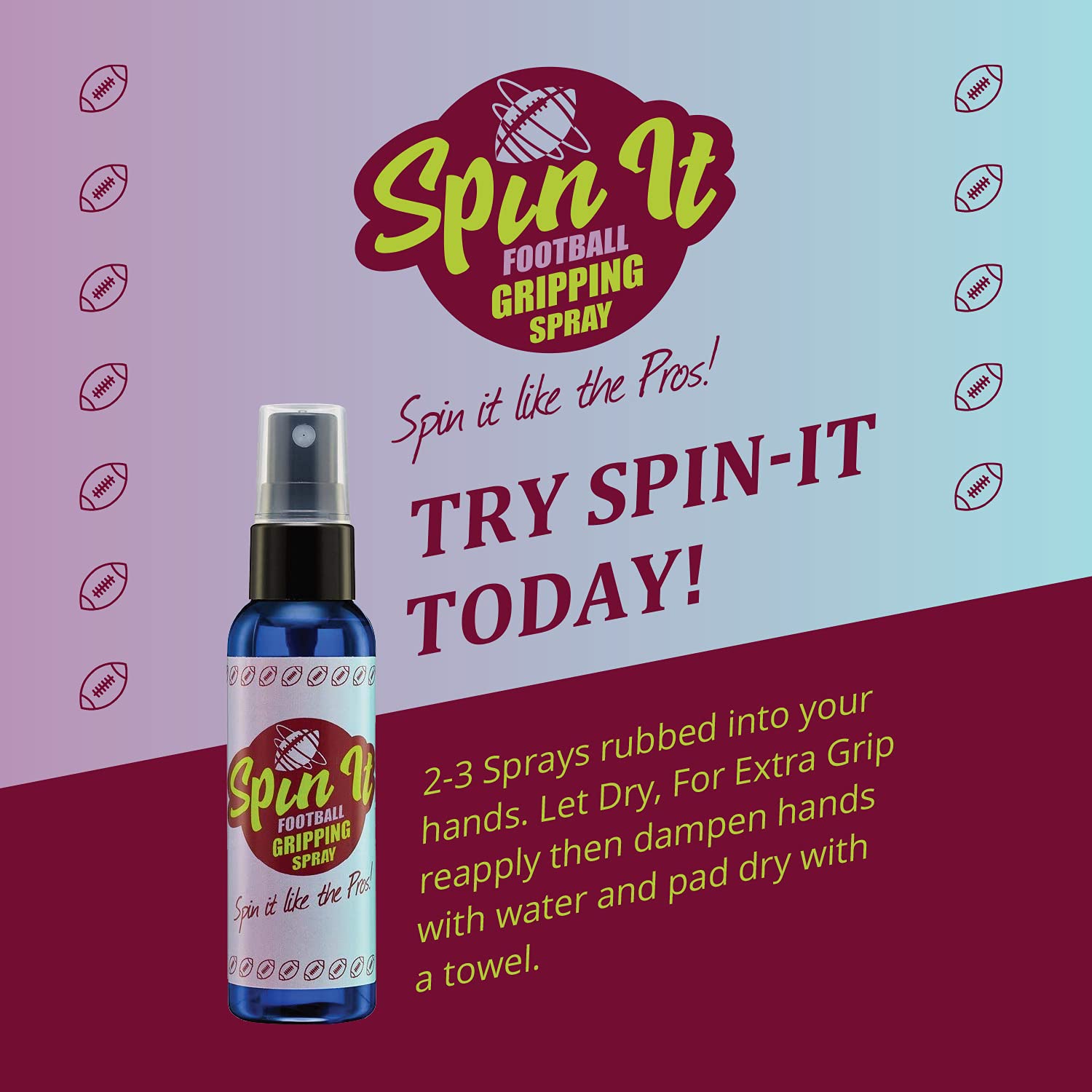 Spin iT Football Grip Spray 4oz - Enhanced Grip for Youth Football with or Without Gloves - Essential Football Training Equipment & Accessories for Better Ball Control in Practice and Games