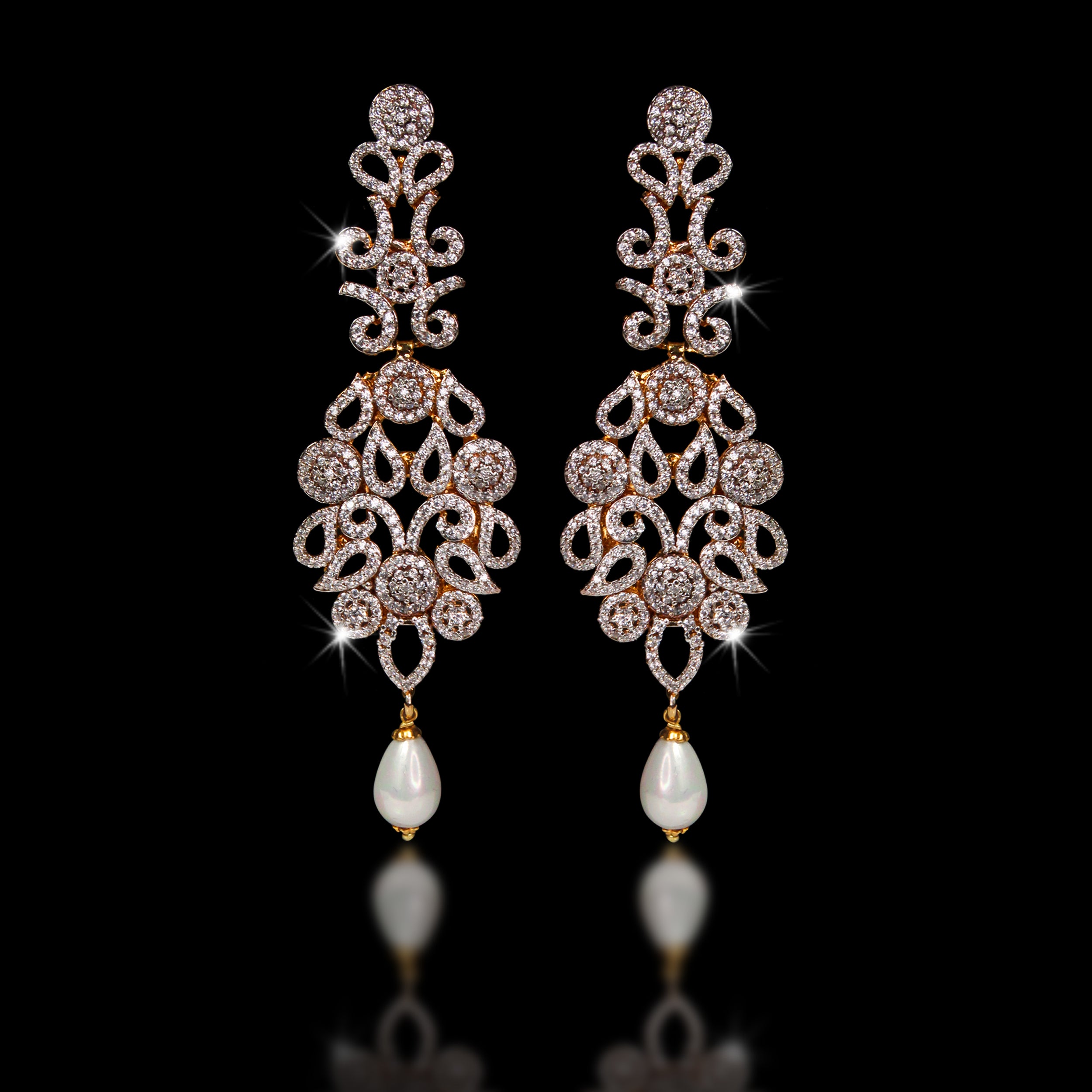 Pearl and Cubic Zirconia Earrings for Women - Elegant Dangle Drop Earrings for Wedding, Party & Special Occasions