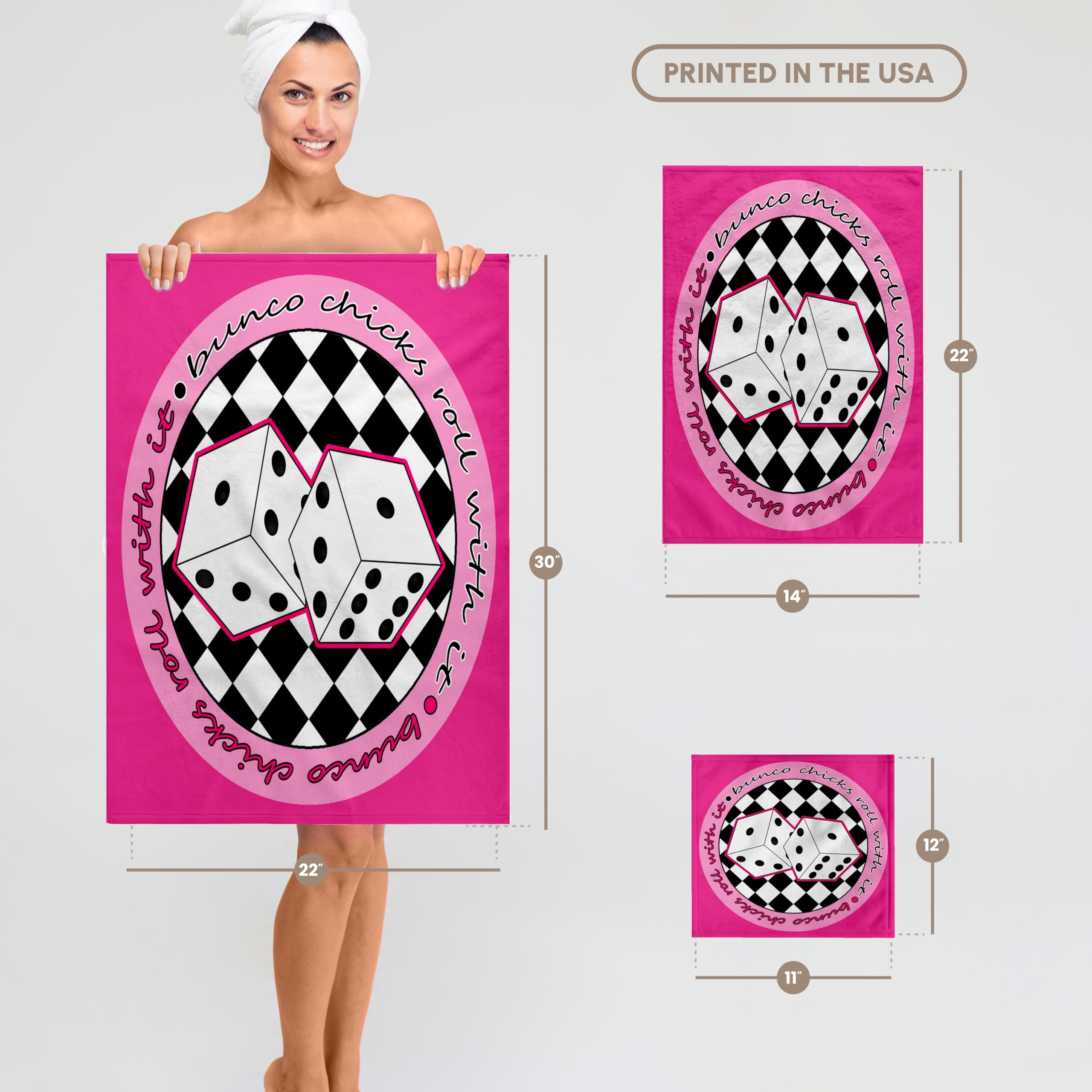 3dRose Janna Salak Designs Bunco Chicks Roll with It Pink Kitchen Towel Set (twl-28502-1) - Funny Dice Game Themed Towels for Bunco Parties, Girls Night & Gift Giving