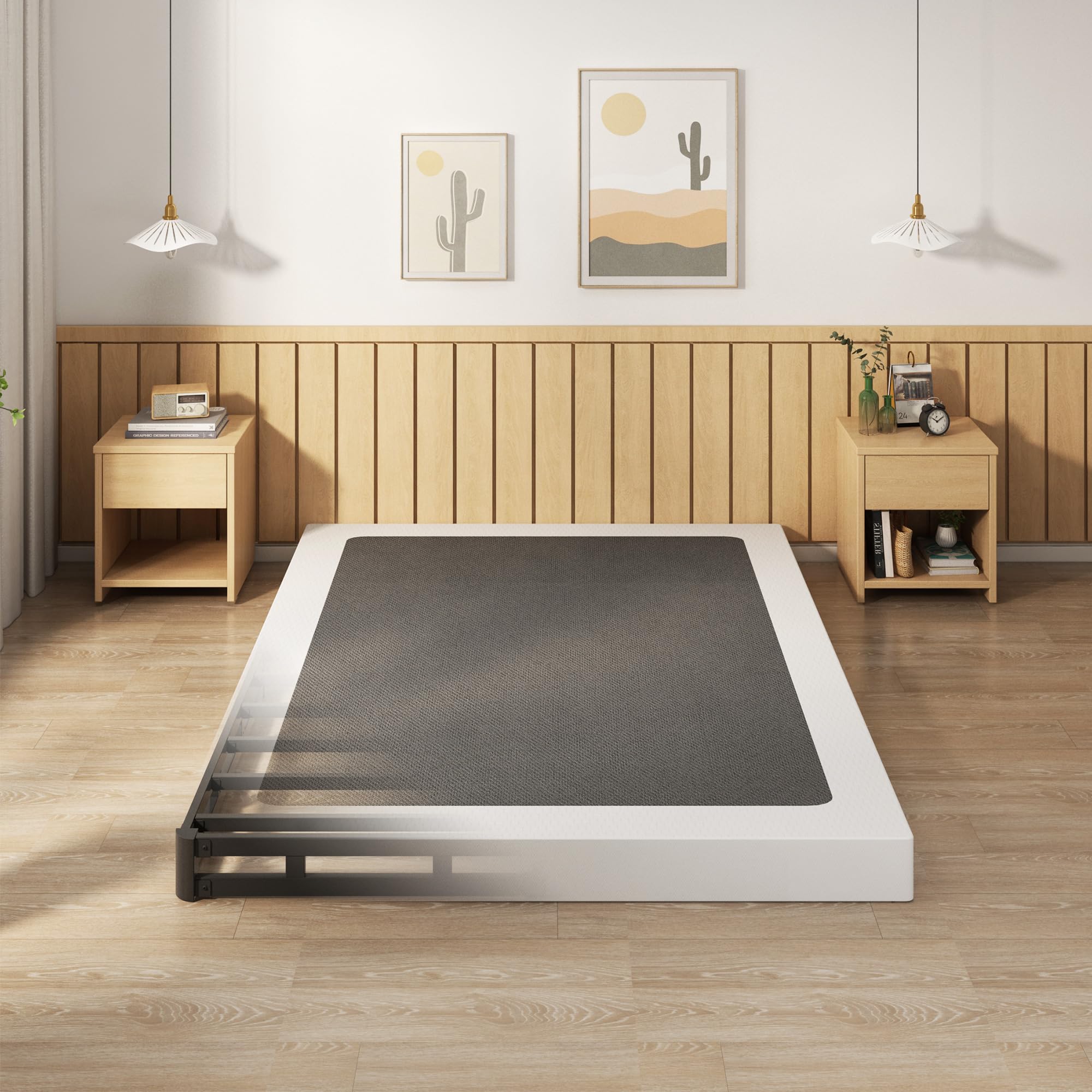 EMODA 5 Inch California King Box Spring Bed Base - Heavy Duty 3000 lbs Metal Mattress Foundation with Fabric Cover - Easy Assembly for Bedroom, Guest Room & Dorm Use